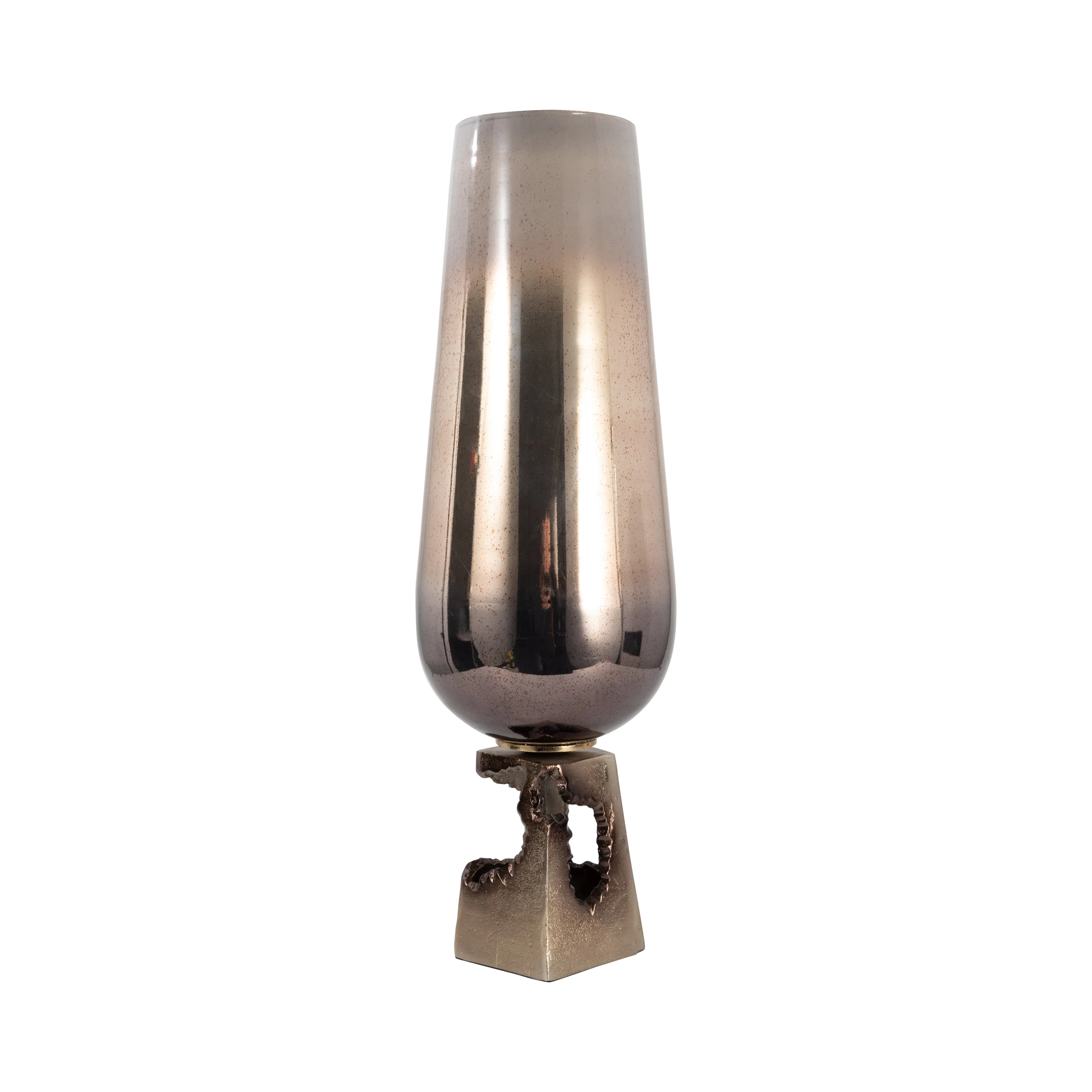 GLASS, 26"H VASE W/ METAL BASE, CHAMPAGNE