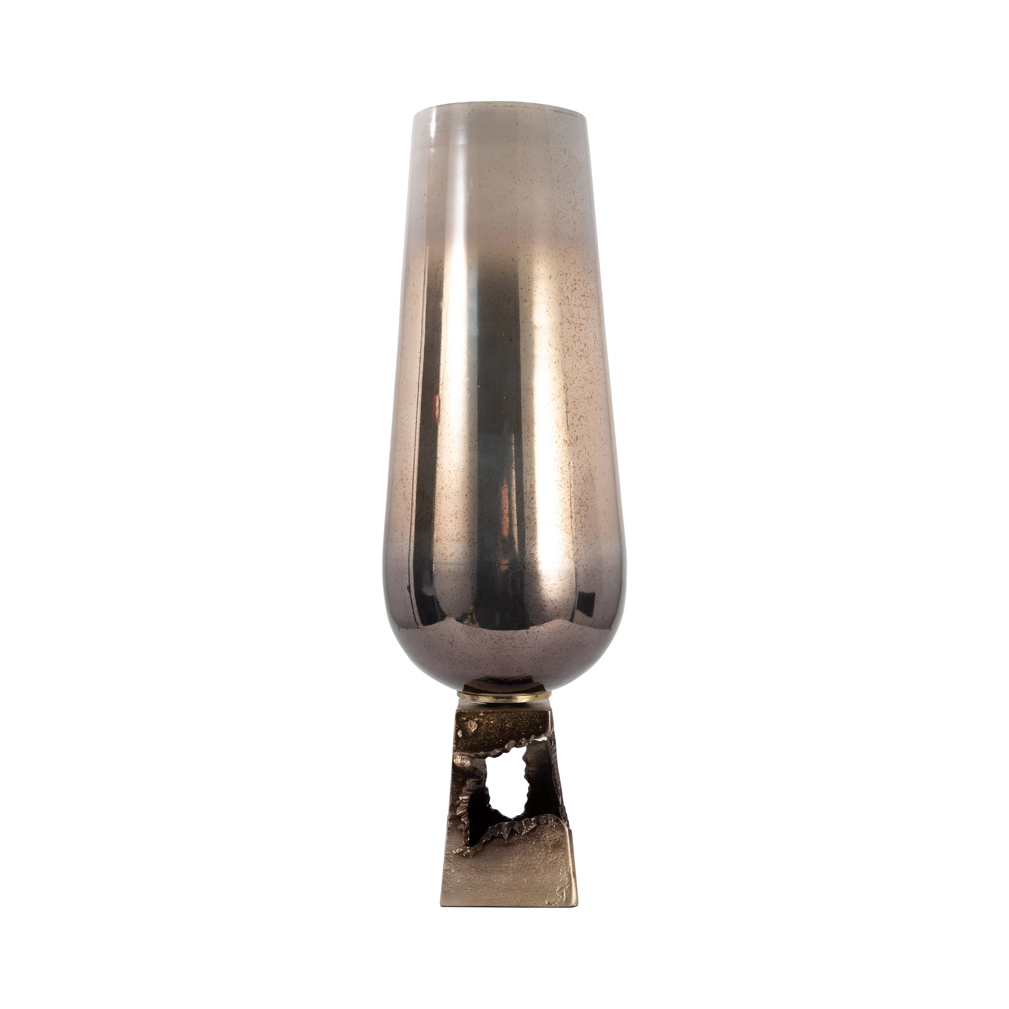 GLASS, 26"H VASE W/ METAL BASE, CHAMPAGNE