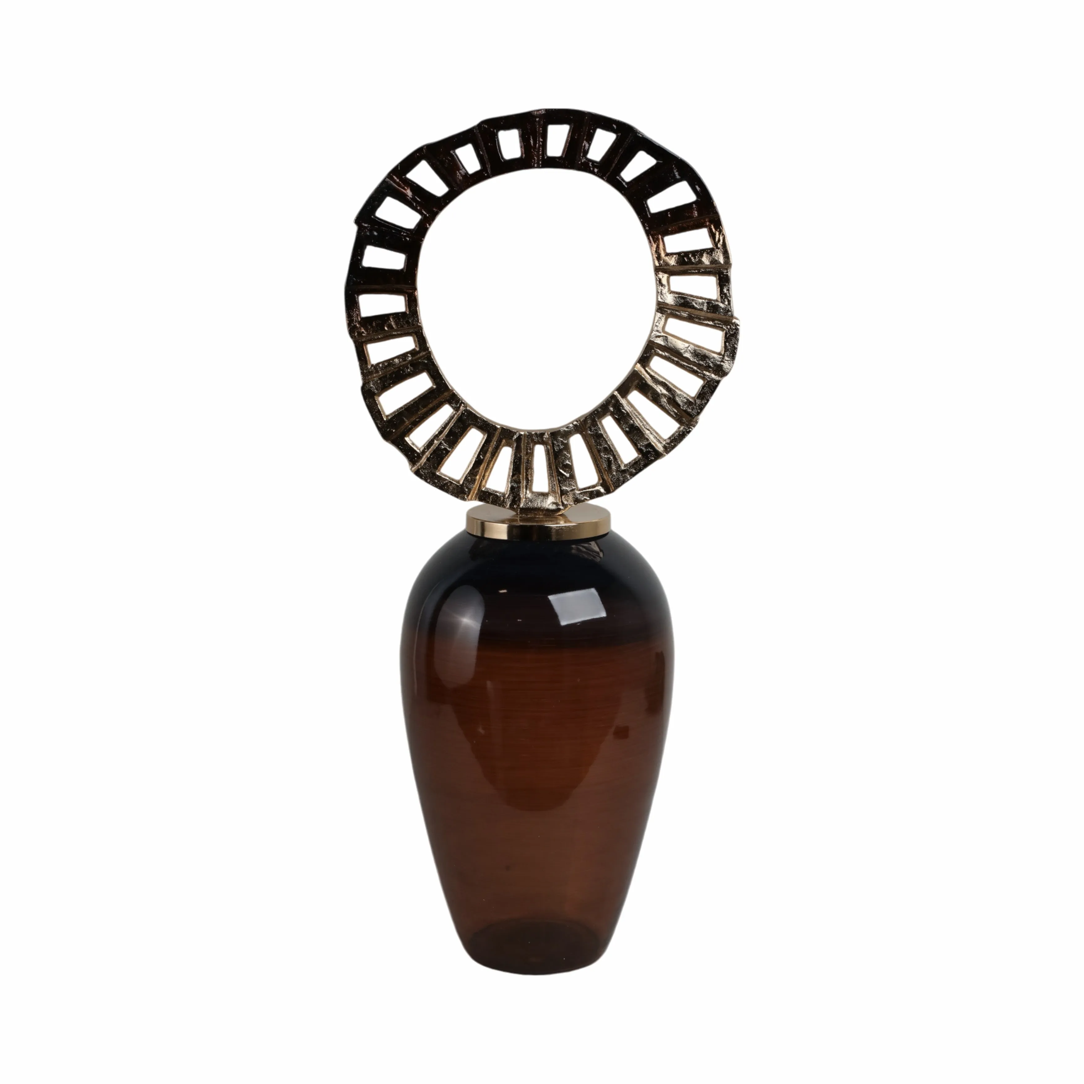 GLASS, 31" VASE WITH CROWN TOP, BROWN