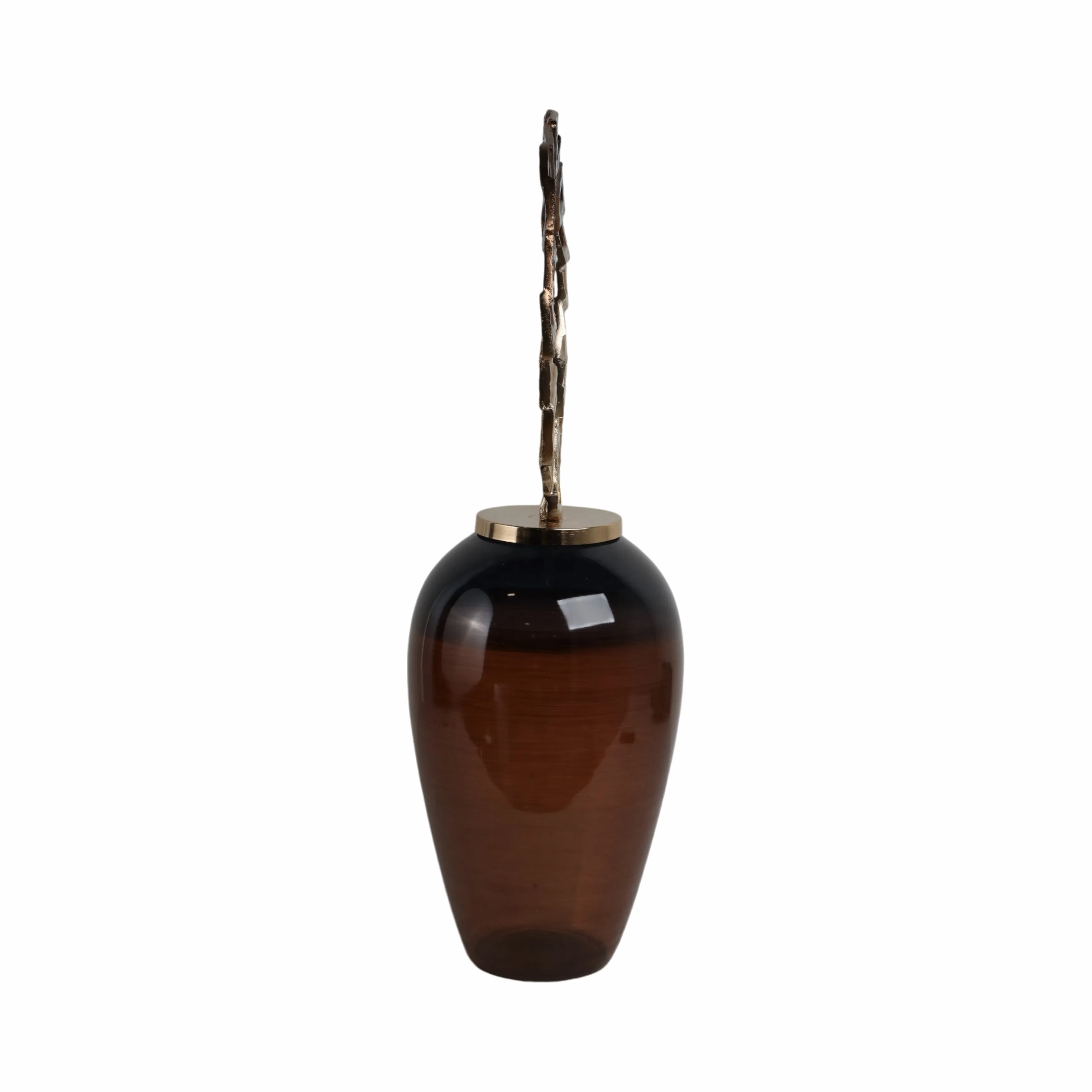 GLASS, 31" VASE WITH CROWN TOP, BROWN