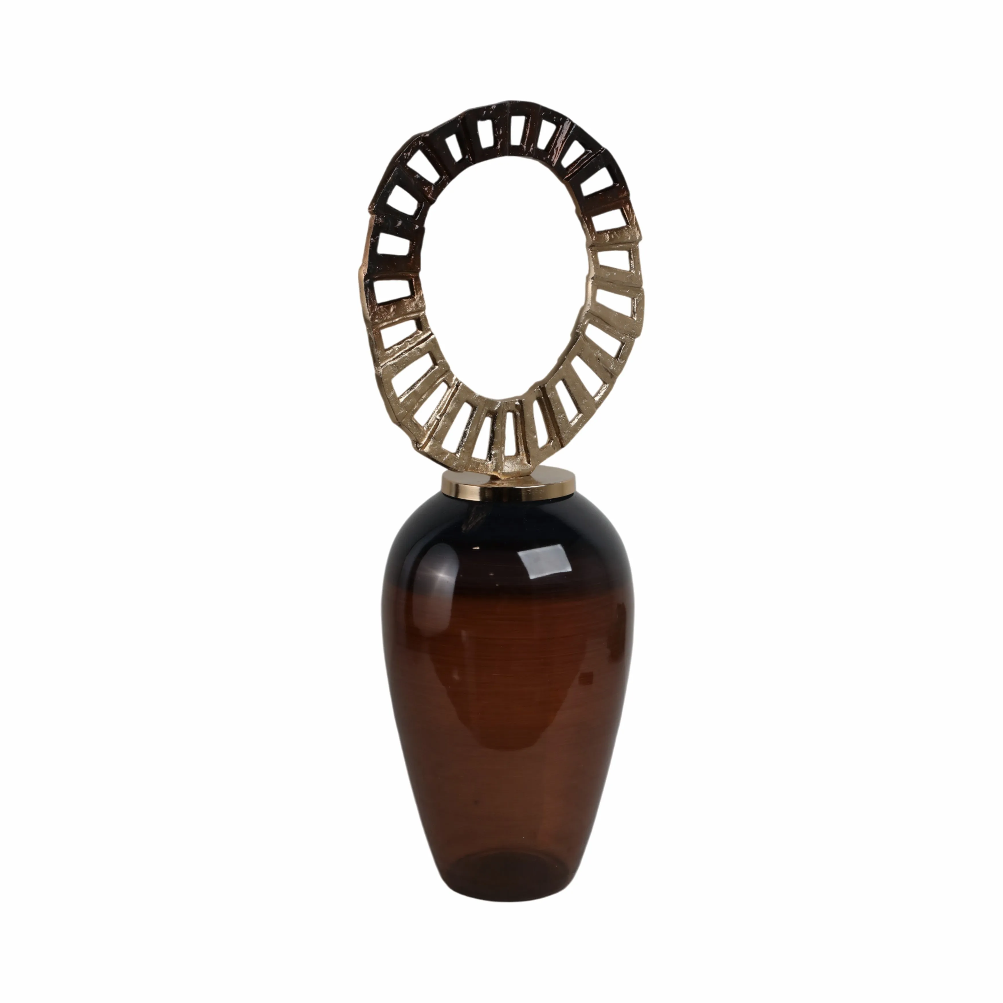 GLASS, 31" VASE WITH CROWN TOP, BROWN