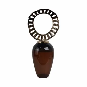 GLASS, 31" VASE WITH CROWN TOP, BROWN