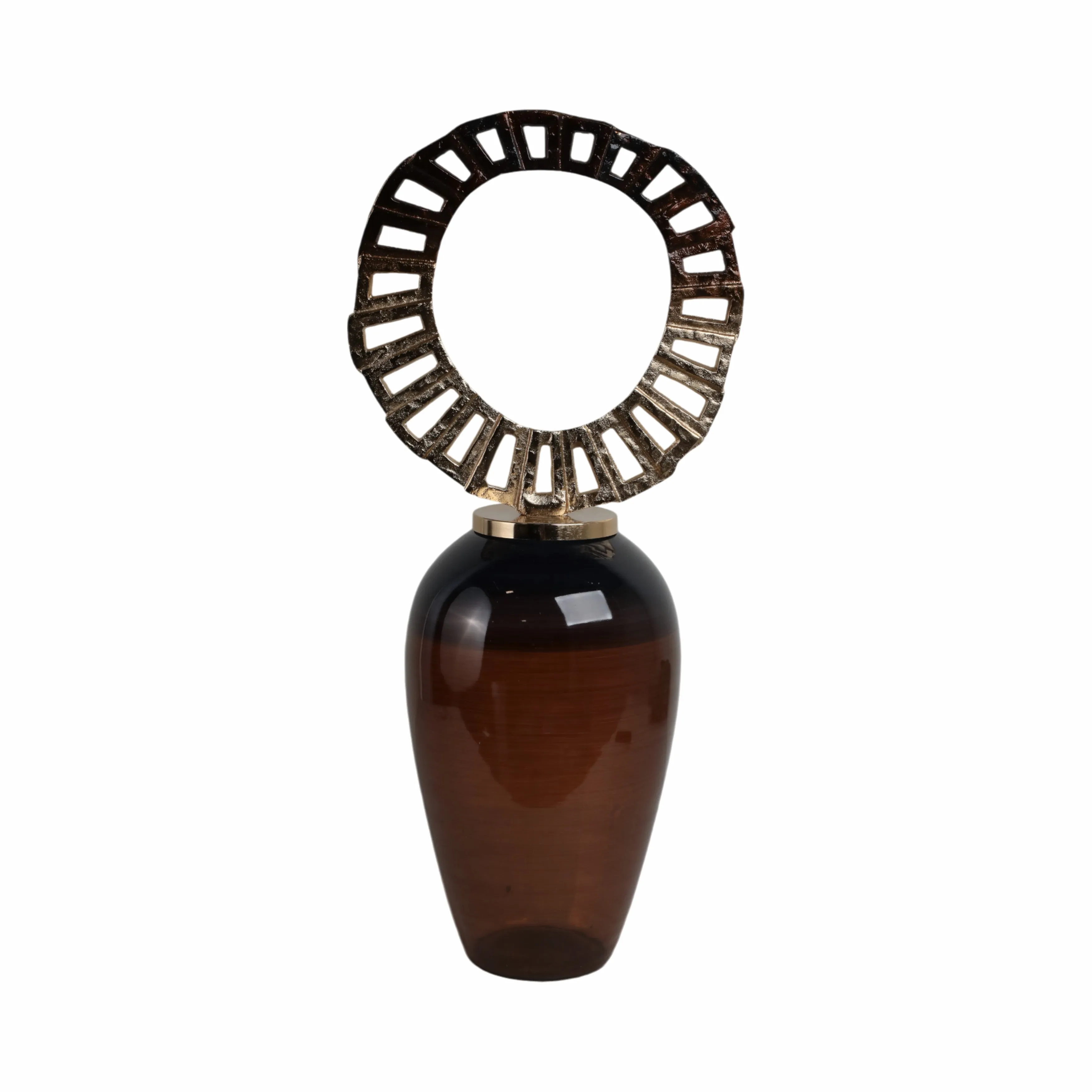 GLASS, 31" VASE WITH CROWN TOP, BROWN