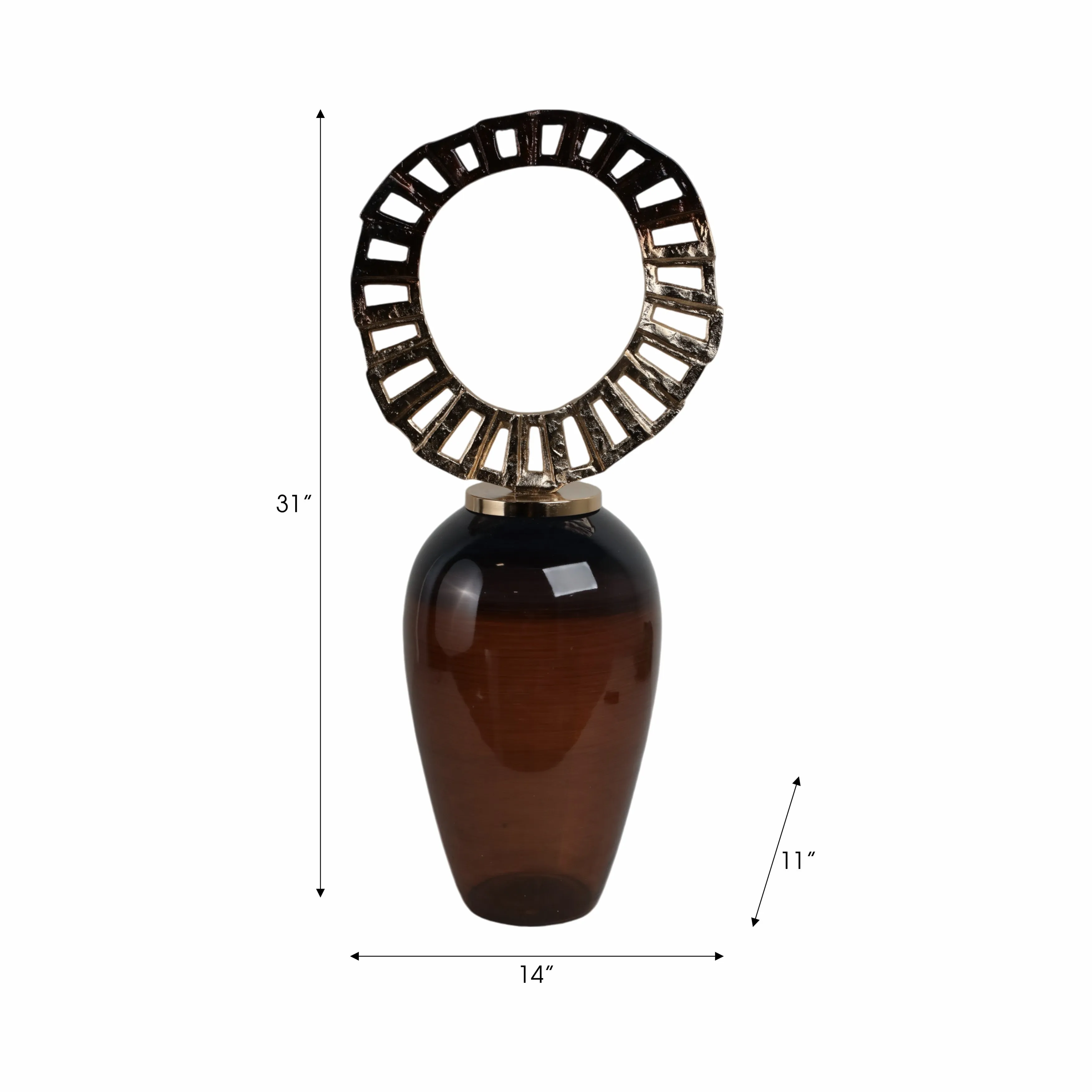 GLASS, 31" VASE WITH CROWN TOP, BROWN