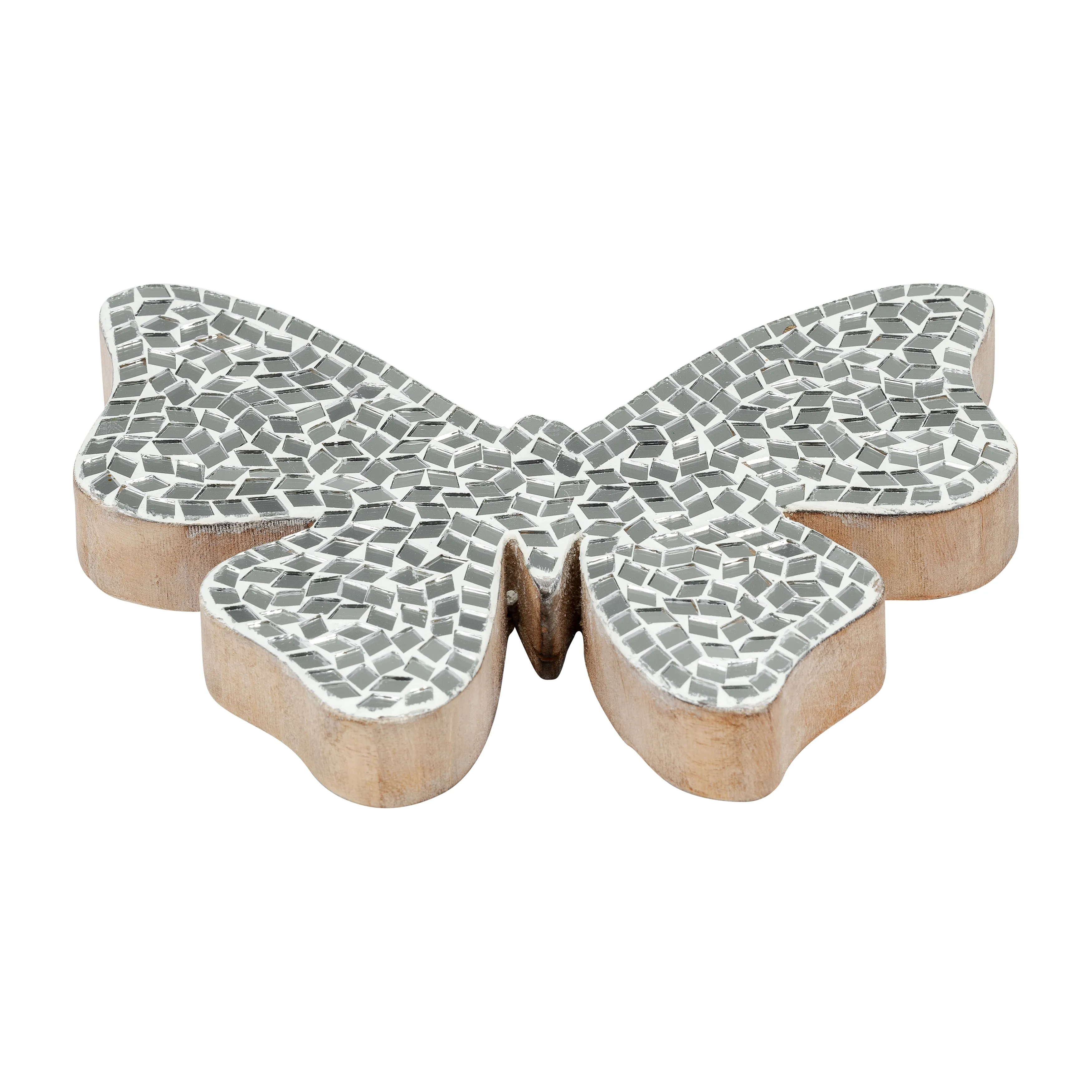 GLASS, 8" MOSAIC BUTTERFLY, WHITE