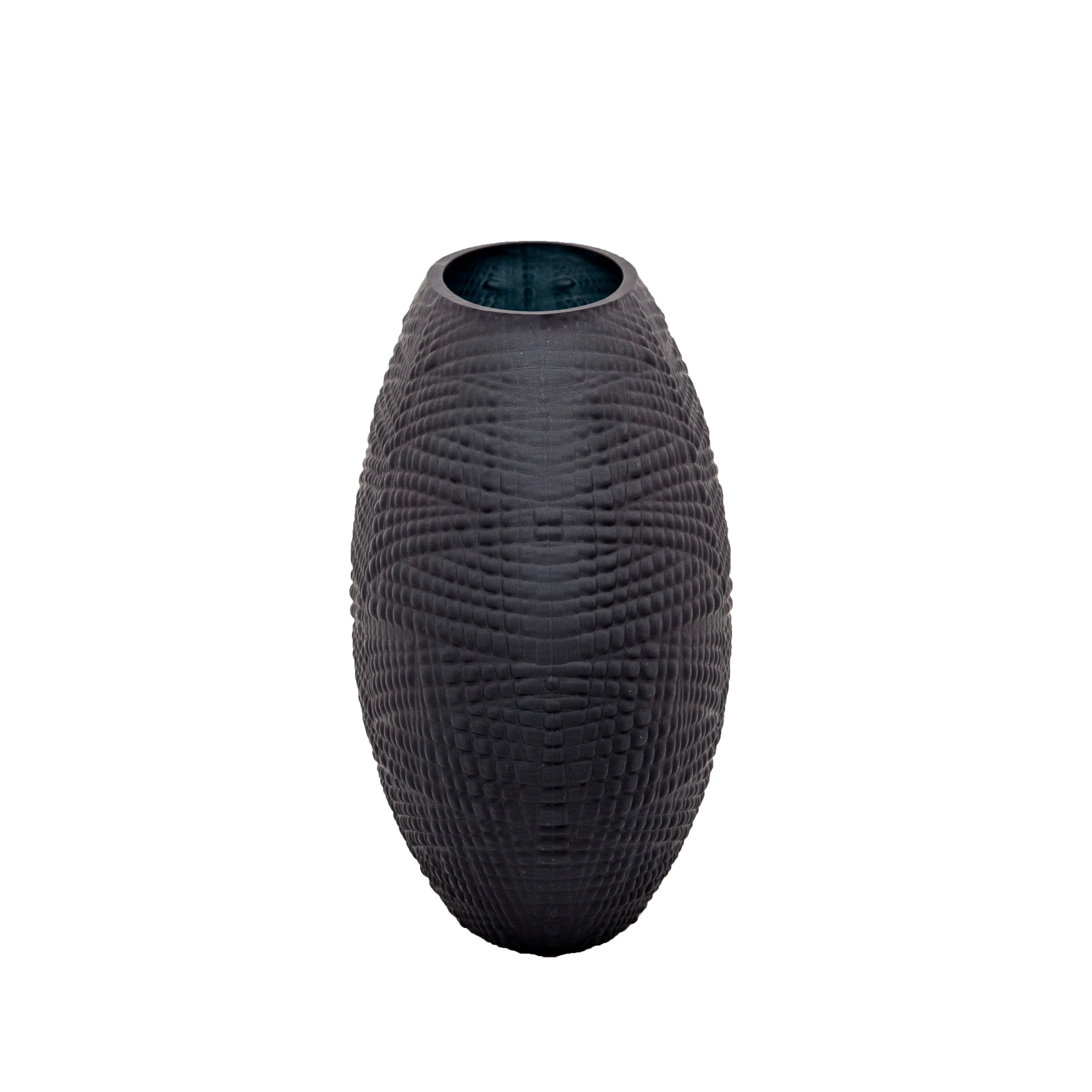 GLASS 8"H TEXTURED VASE, BLACK