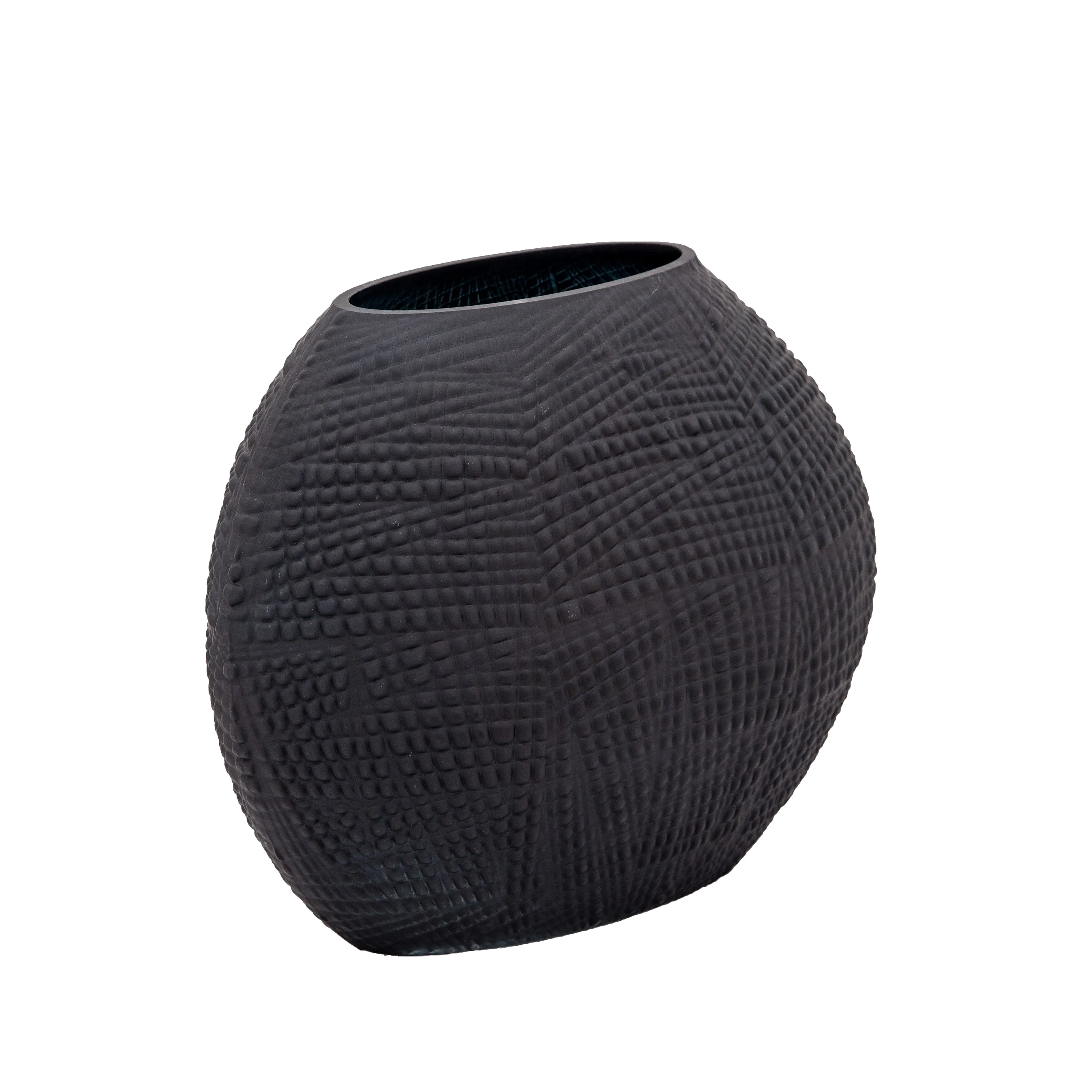 GLASS 8"H TEXTURED VASE, BLACK