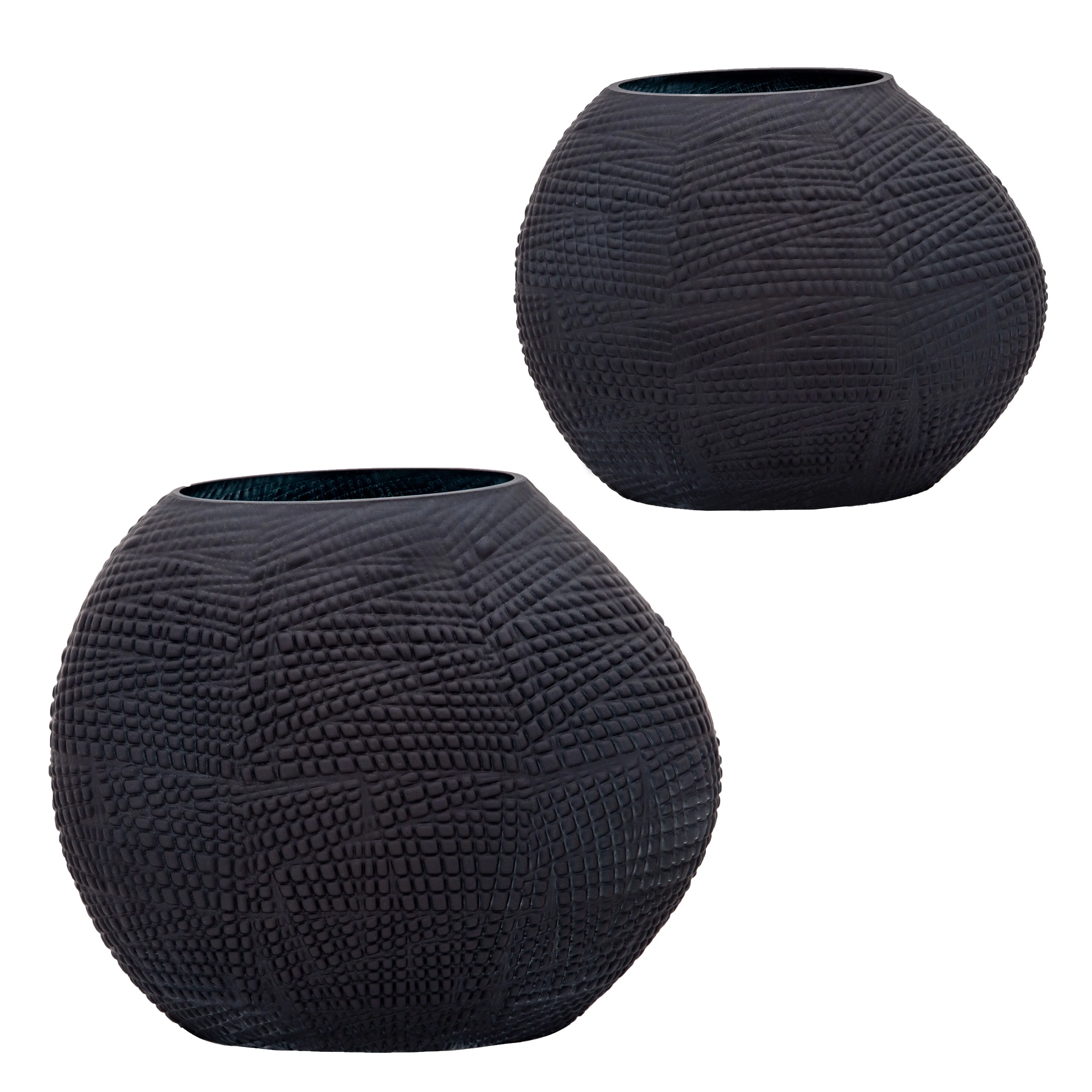 GLASS 8"H TEXTURED VASE, BLACK