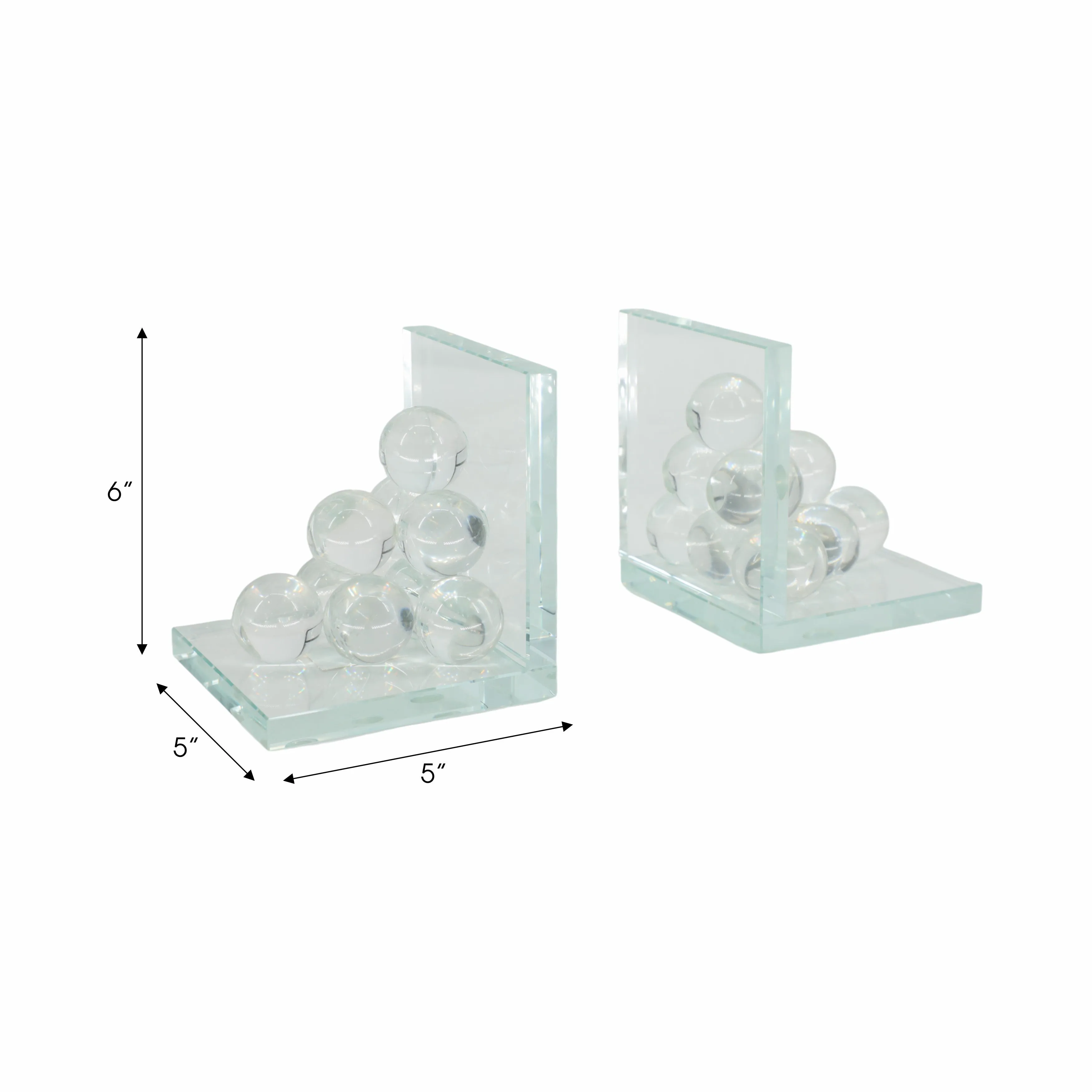 GLASS, S/2 6" ORB BOOKENDS, CLEAR
