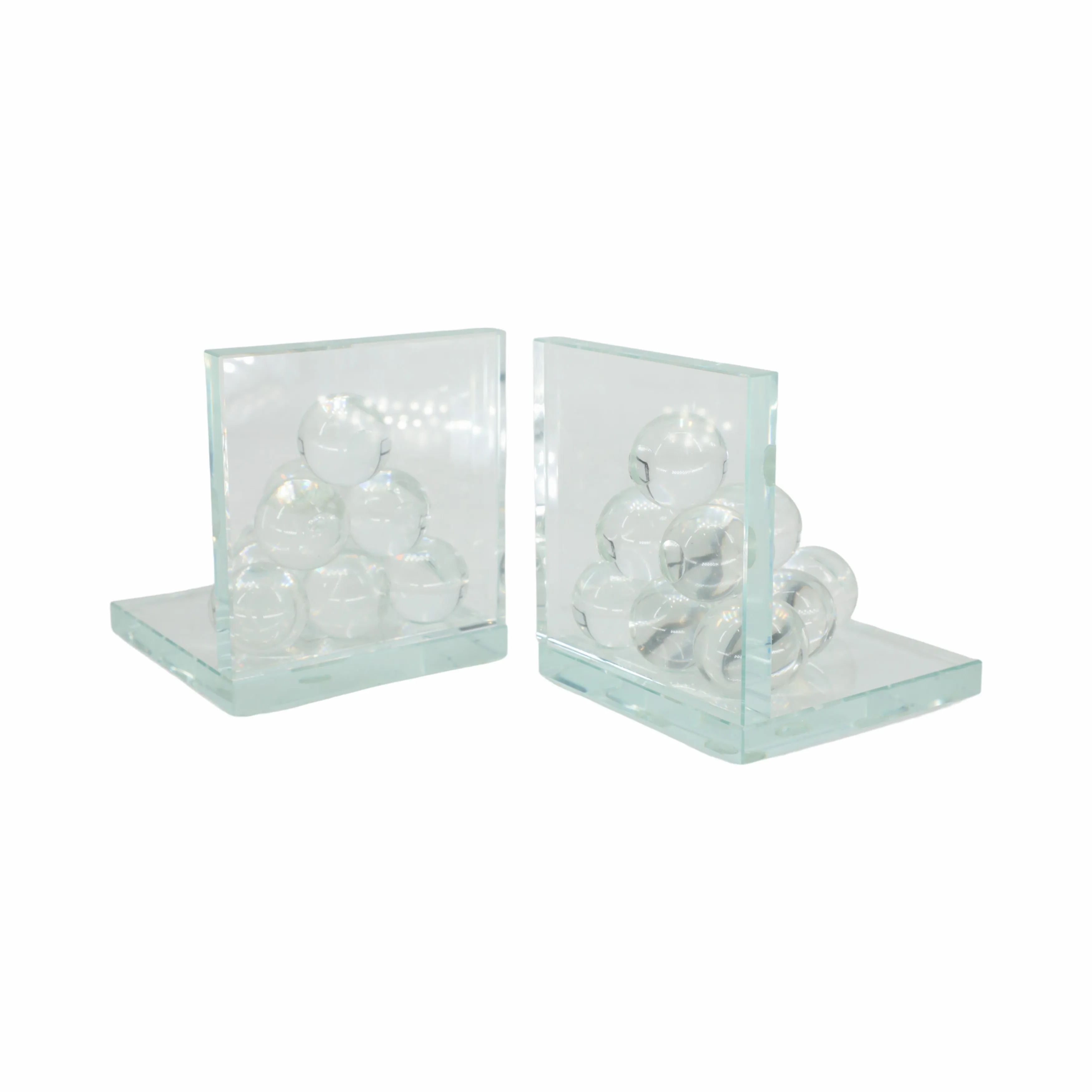 GLASS, S/2 6" ORB BOOKENDS, CLEAR