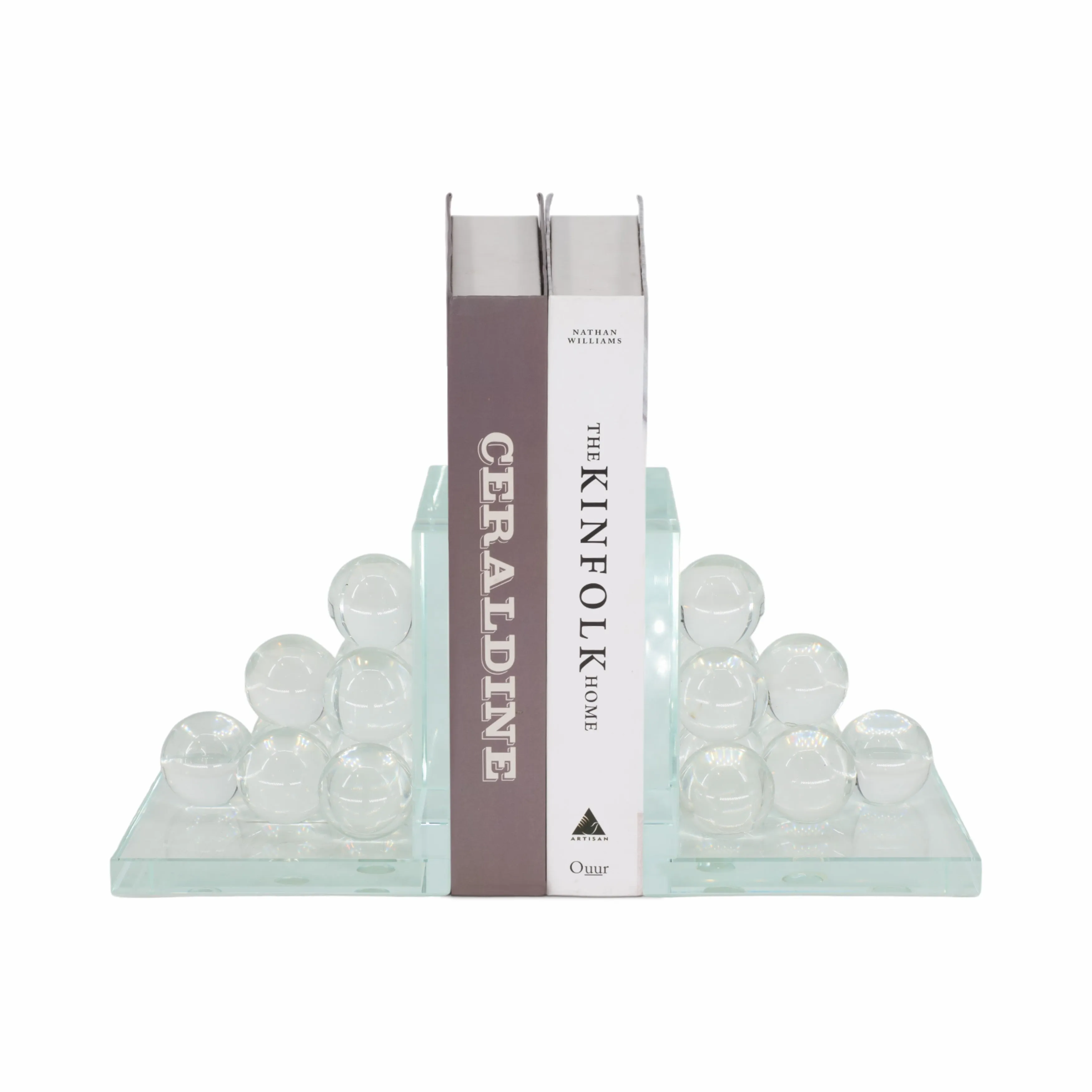 GLASS, S/2 6" ORB BOOKENDS, CLEAR