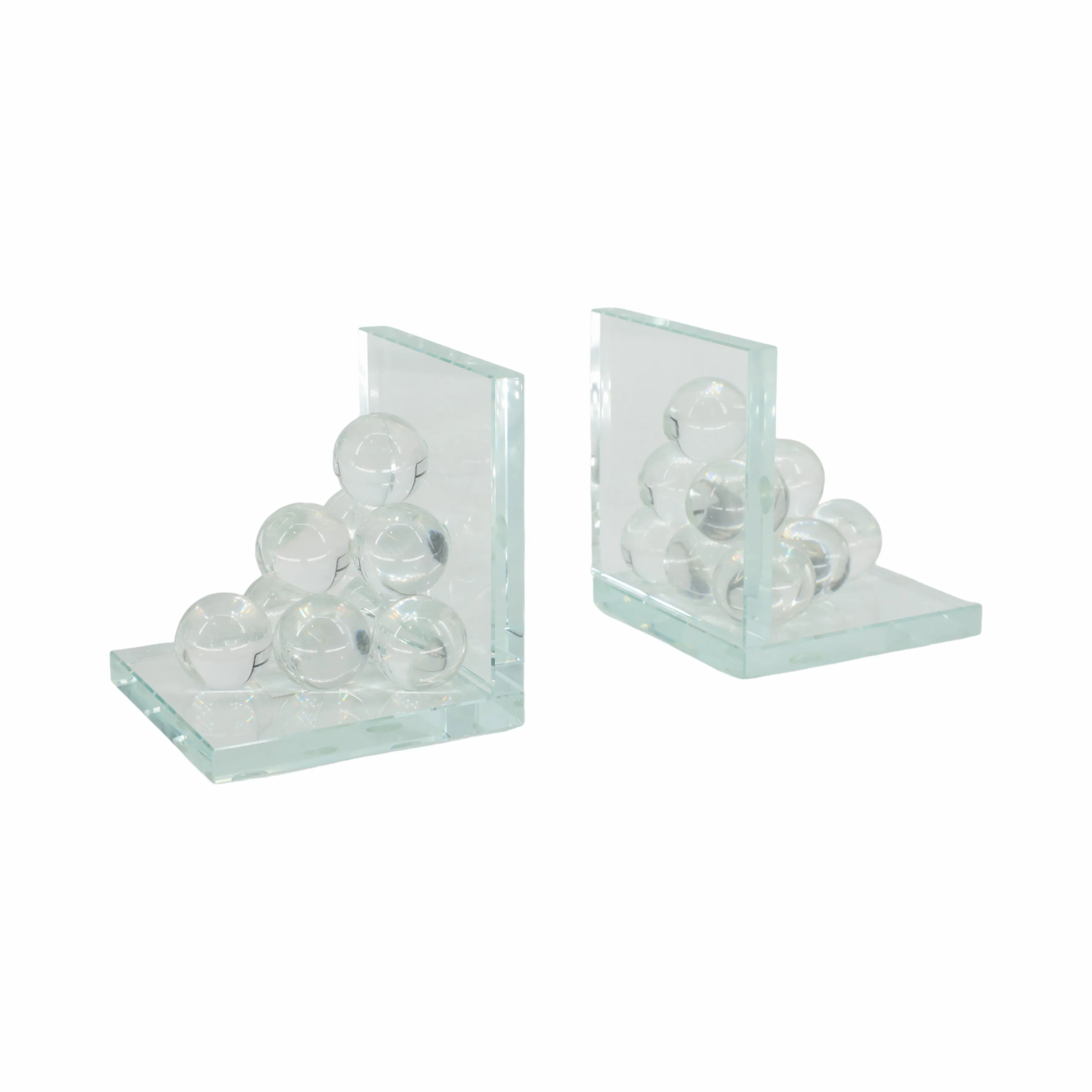 GLASS, S/2 6" ORB BOOKENDS, CLEAR