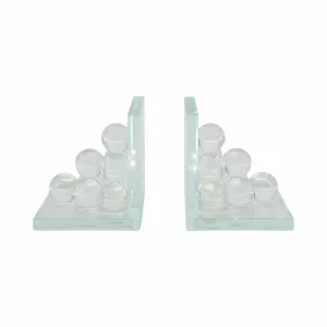 GLASS, S/2 6" ORB BOOKENDS, CLEAR