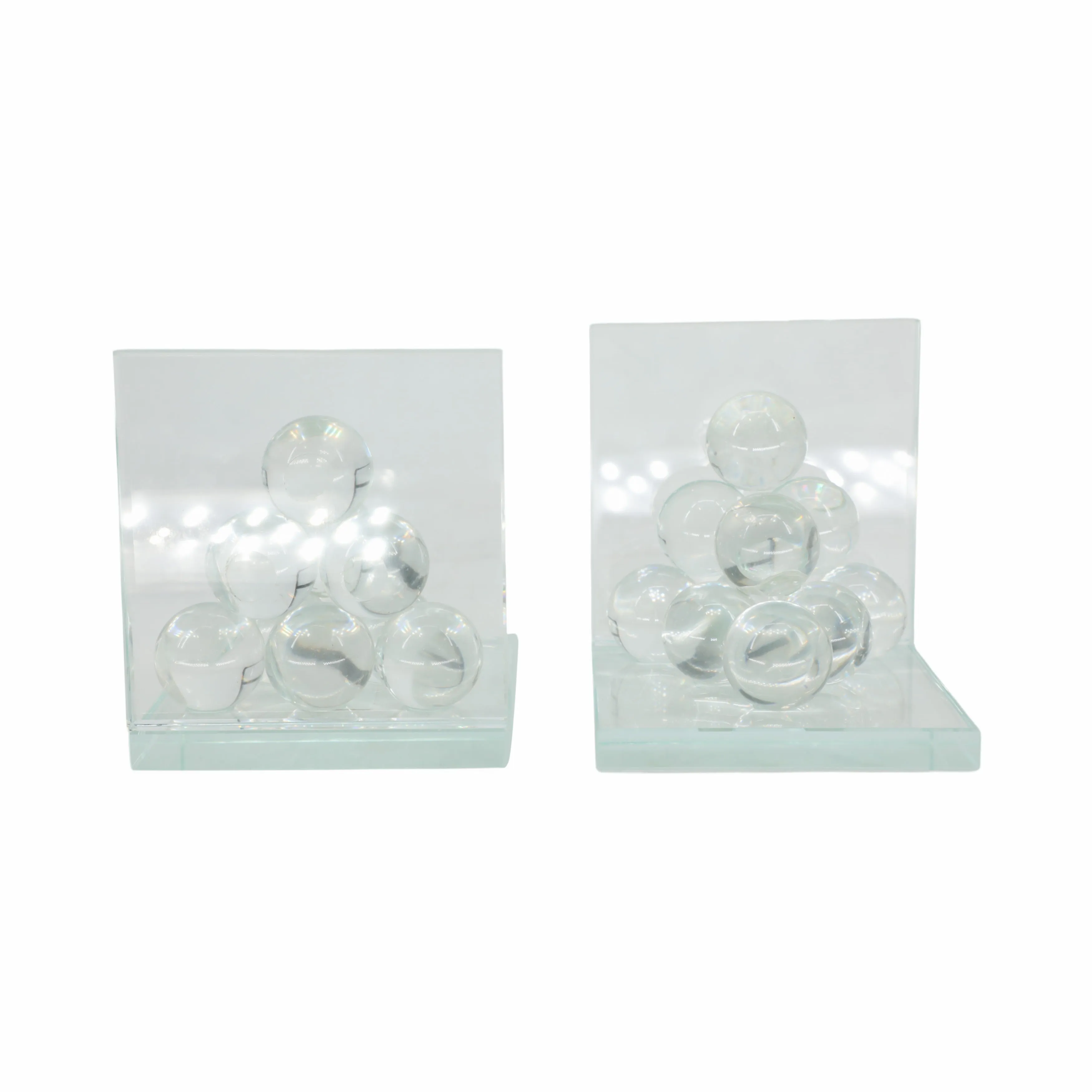 GLASS, S/2 6" ORB BOOKENDS, CLEAR