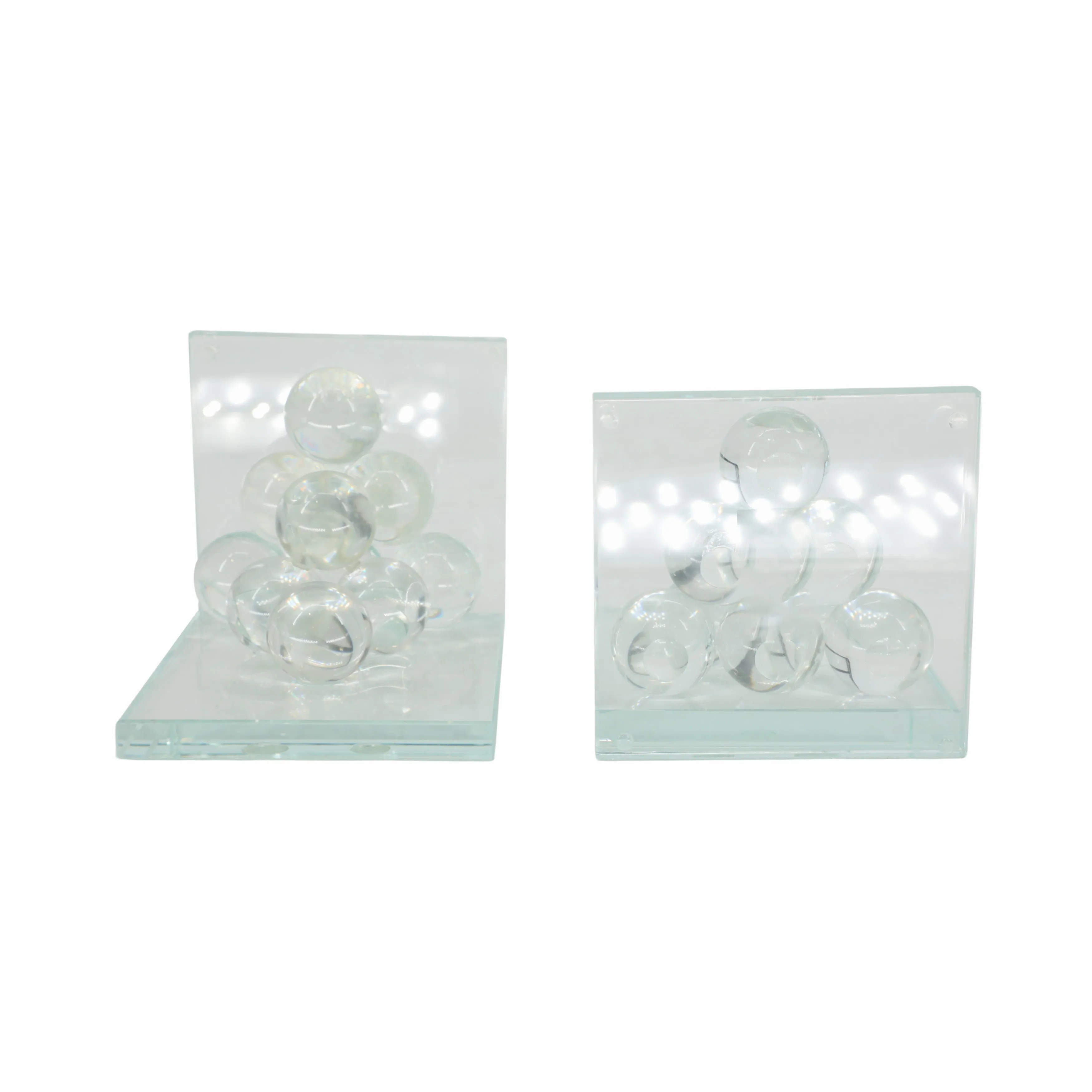 GLASS, S/2 6" ORB BOOKENDS, CLEAR