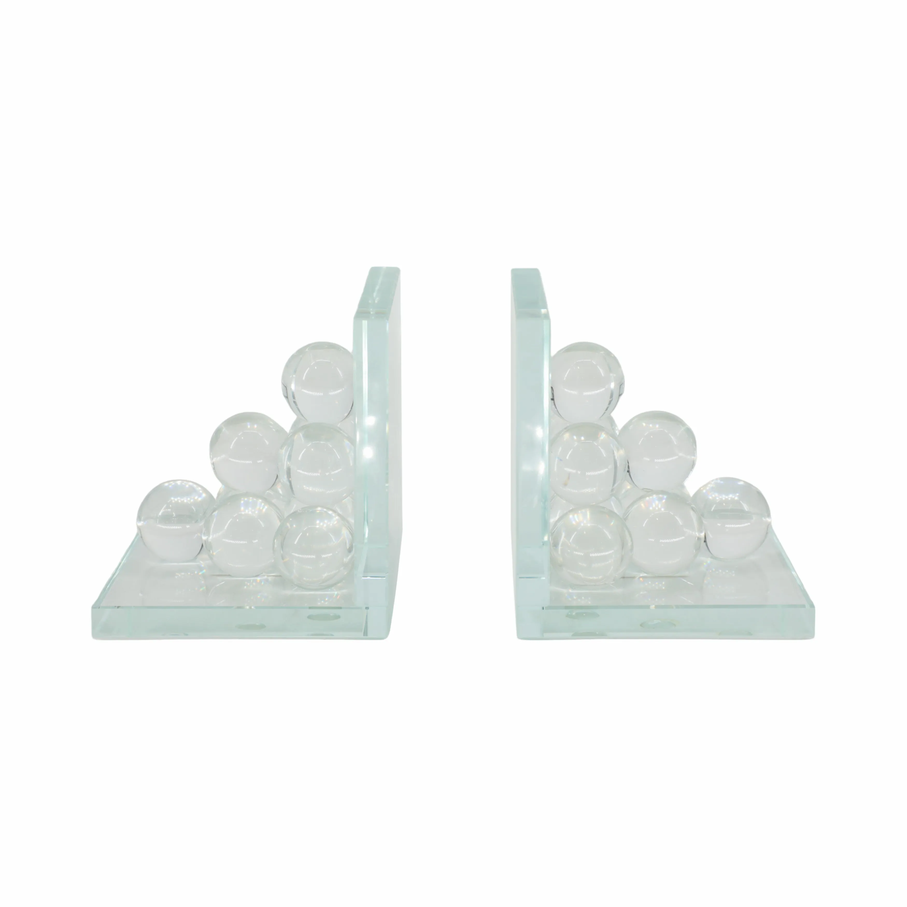 GLASS, S/2 6" ORB BOOKENDS, CLEAR