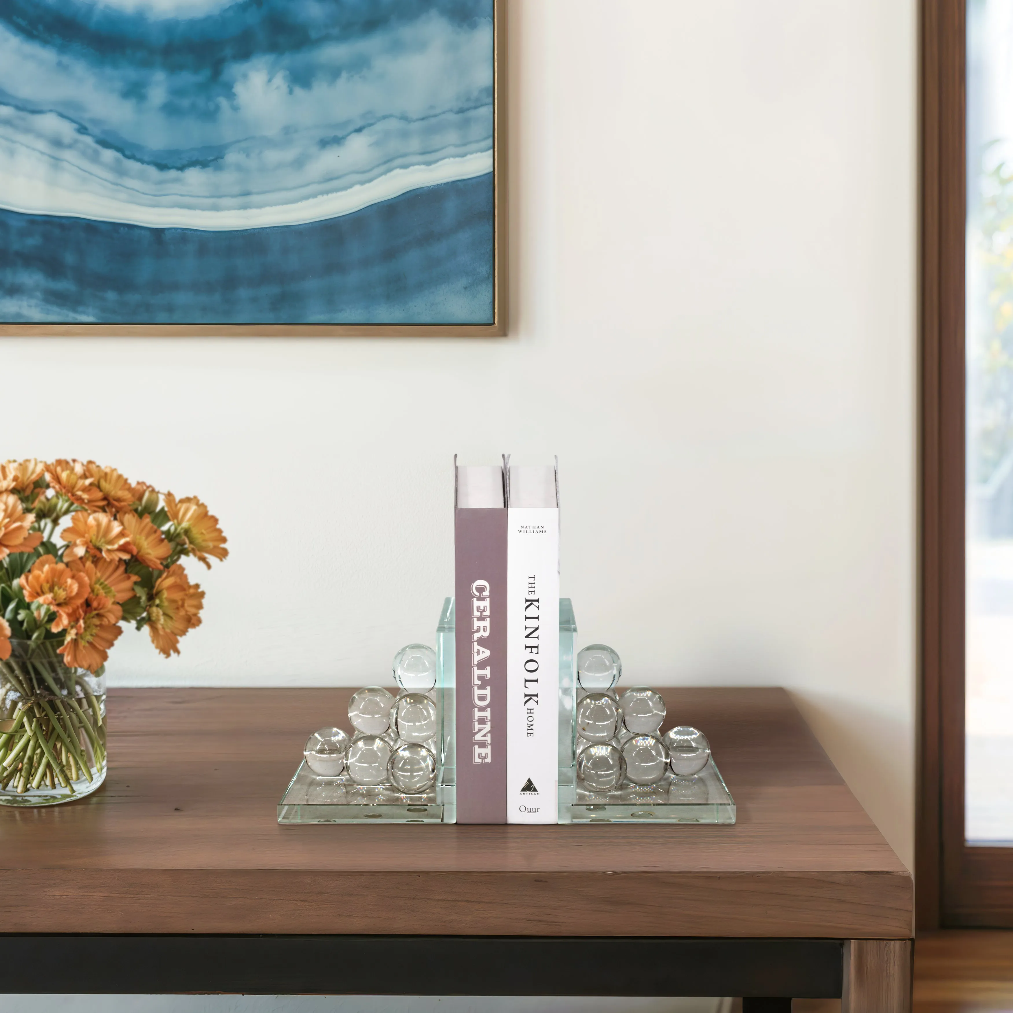 GLASS, S/2 6" ORB BOOKENDS, CLEAR