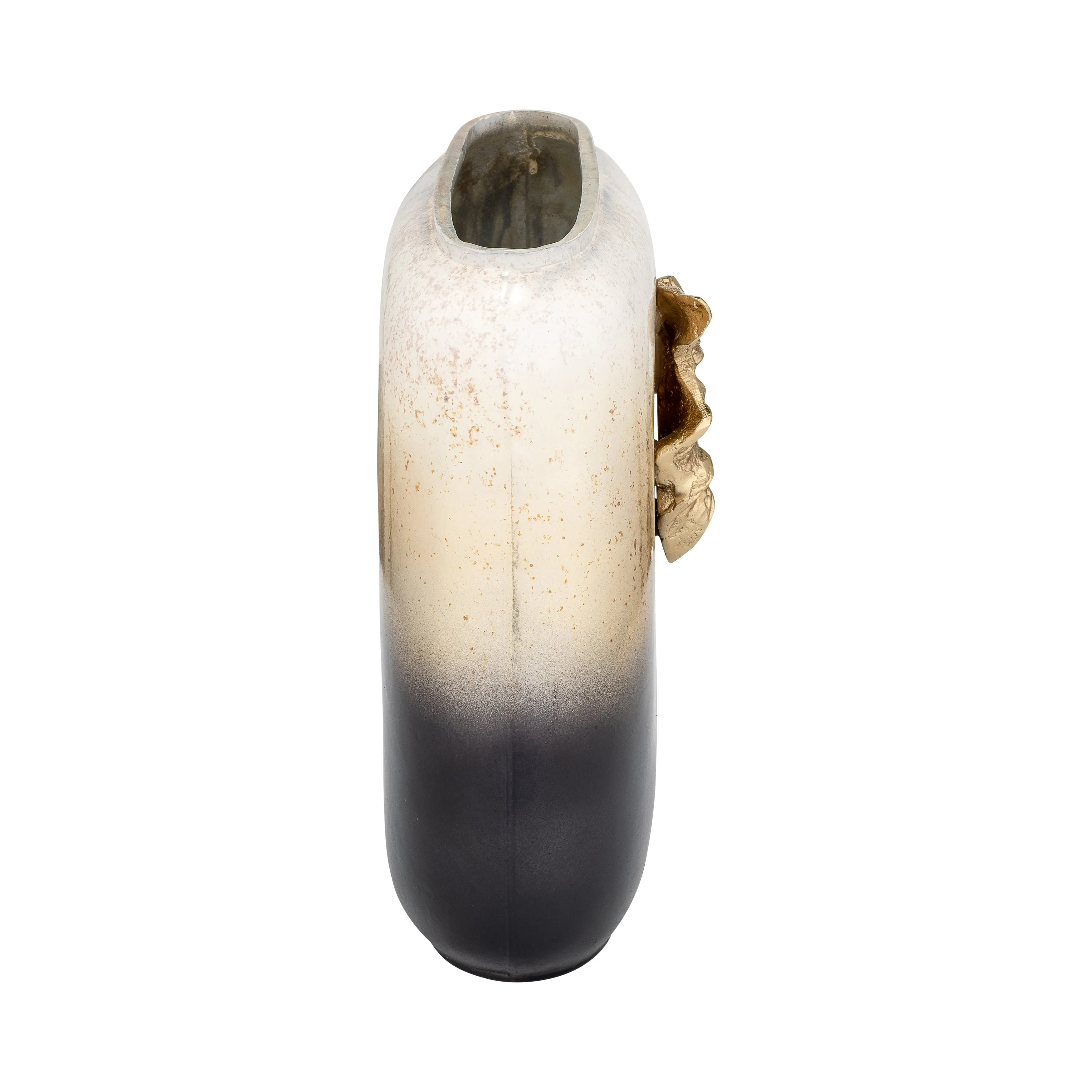 GLASS,10",VASE W/WING HANDLE,CHAMPAGNE/BLK