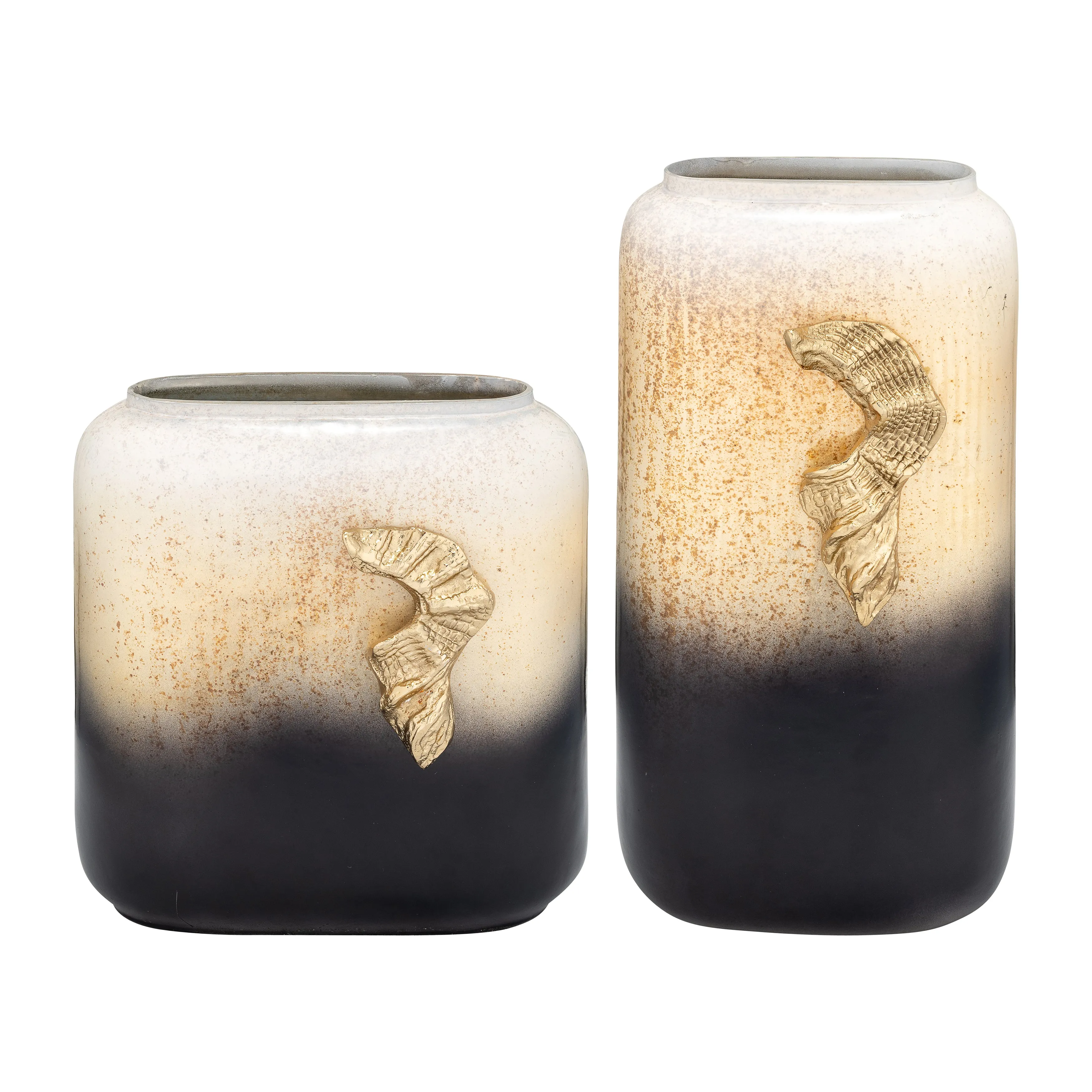 GLASS,10",VASE W/WING HANDLE,CHAMPAGNE/BLK