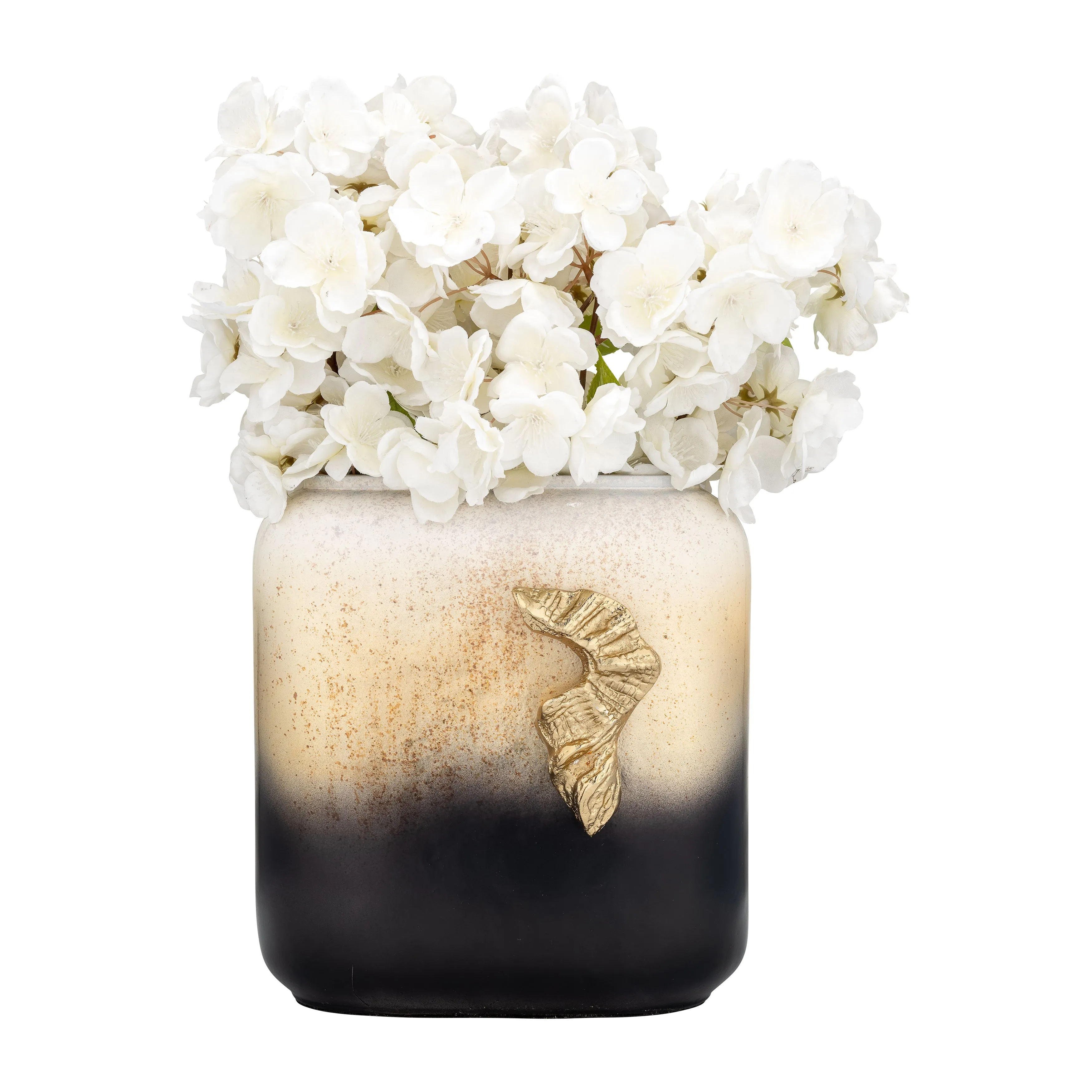 GLASS,10",VASE W/WING HANDLE,CHAMPAGNE/BLK