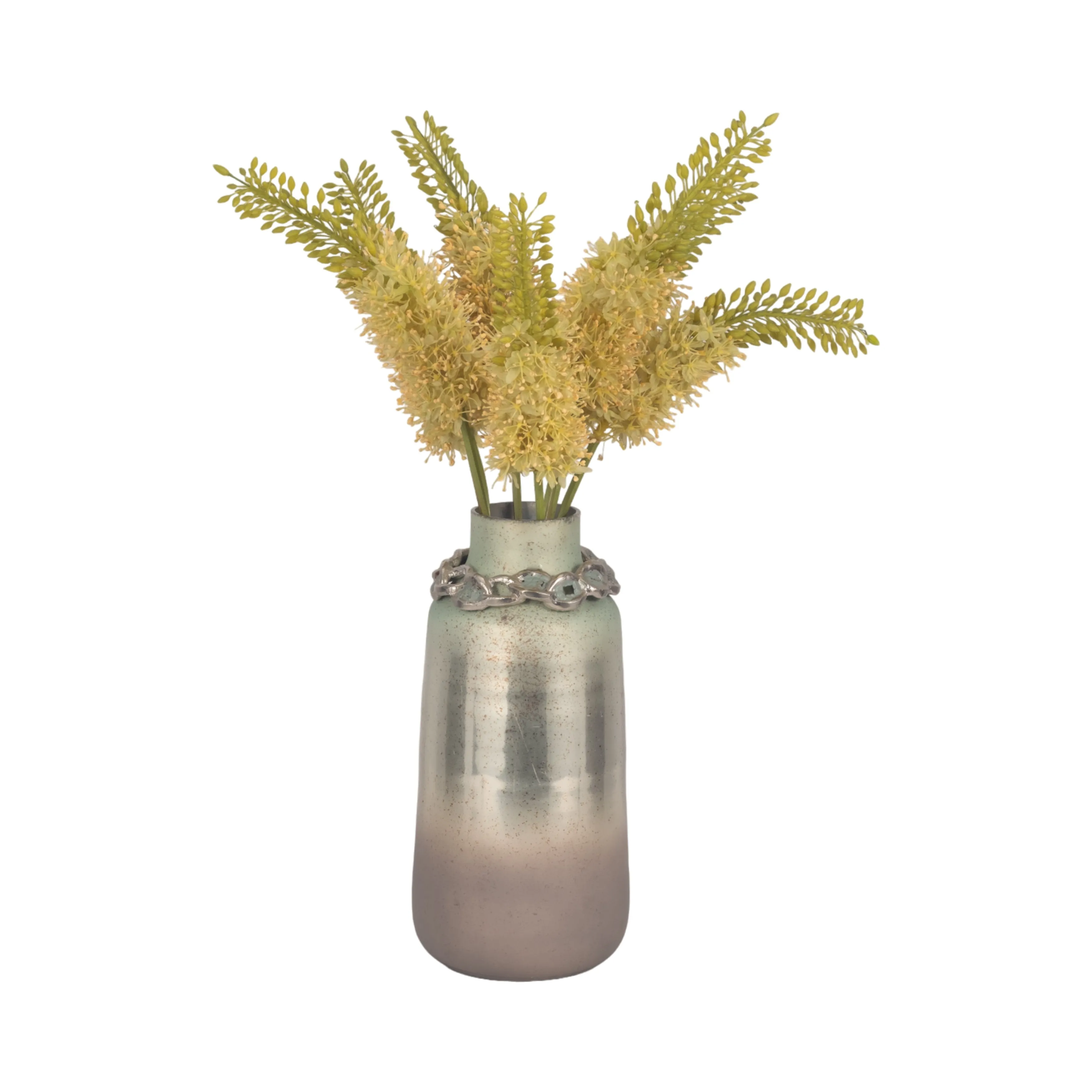 GLASS,15"H,VASE W/BRACELET,NICKLE W/ALOE