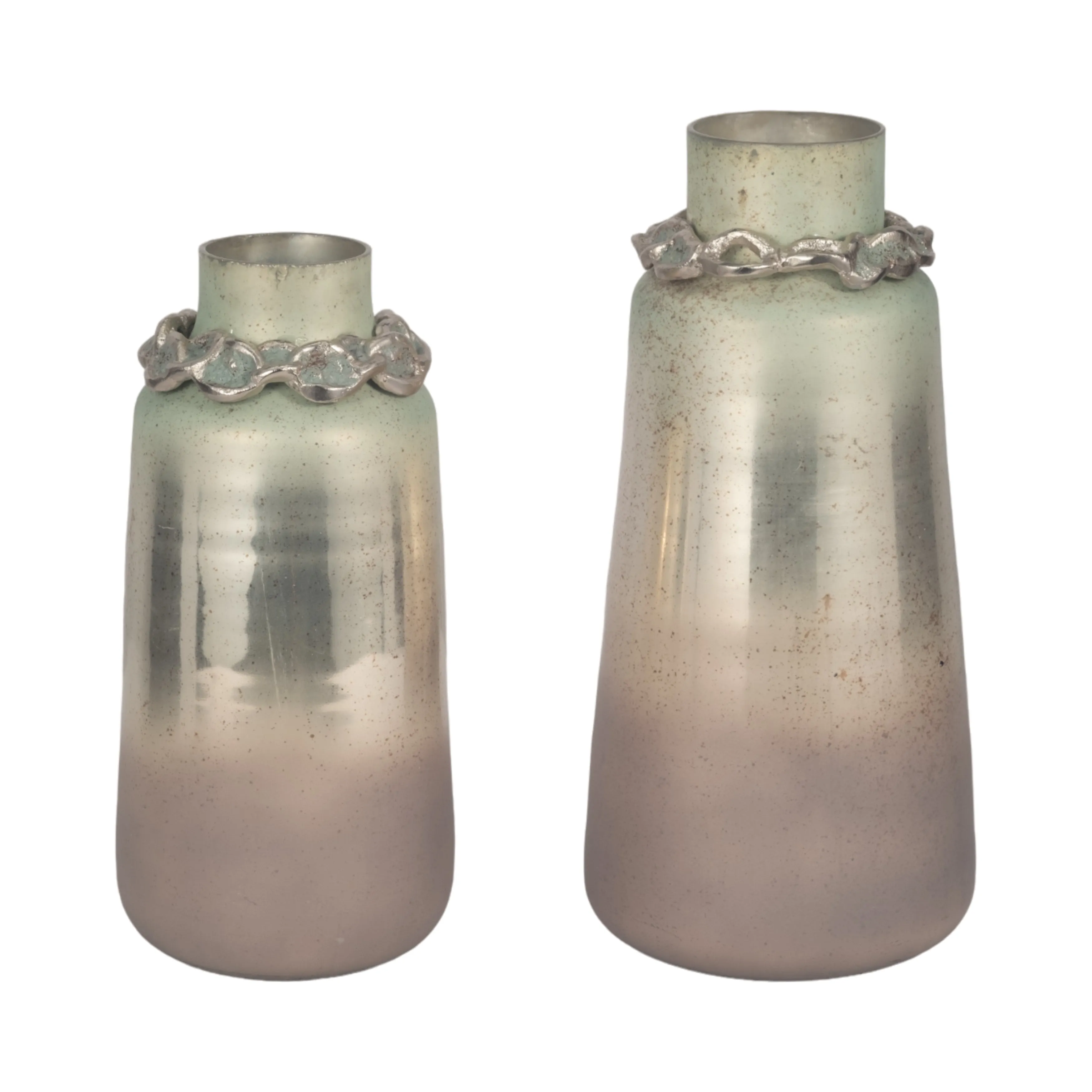 GLASS,15"H,VASE W/BRACELET,NICKLE W/ALOE
