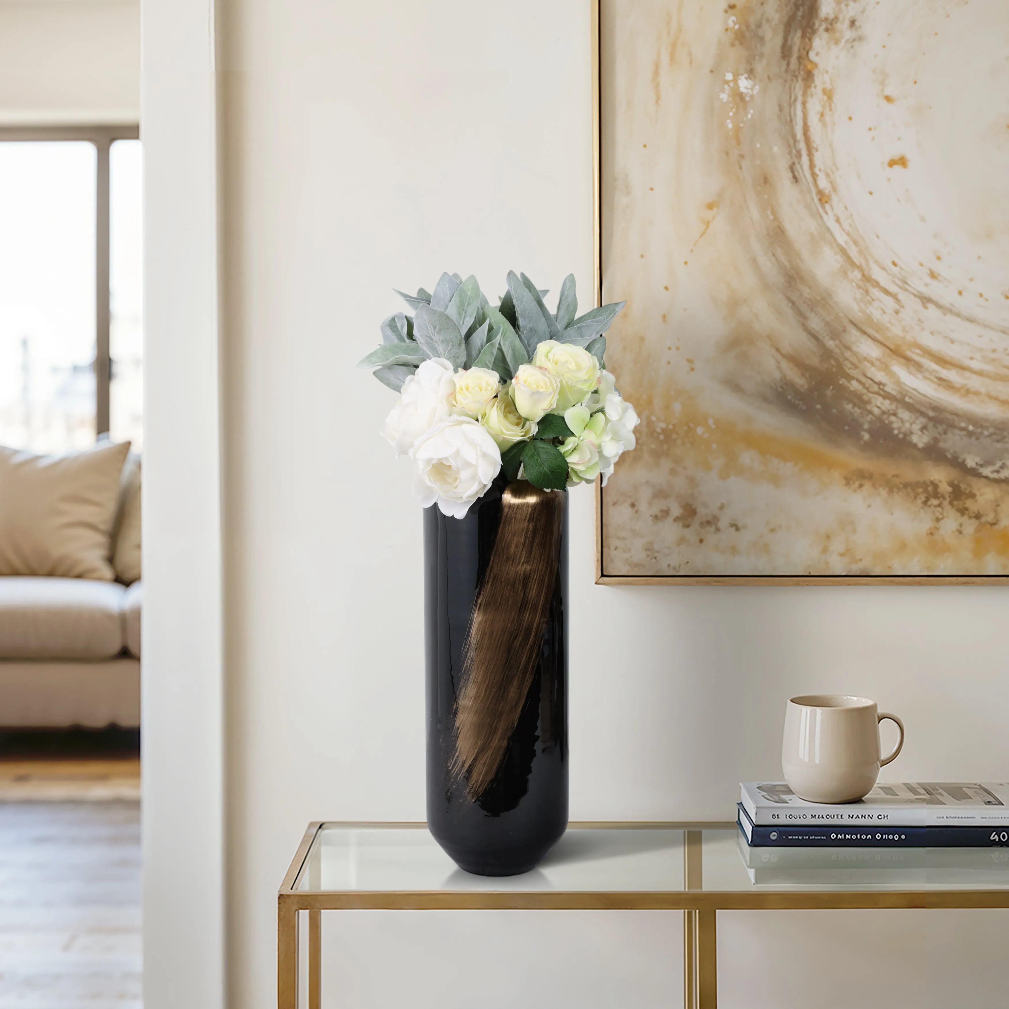 GLASS,20",STAR DUST VASE,GOLD/BLACK(GOLDEN SWOOCH)