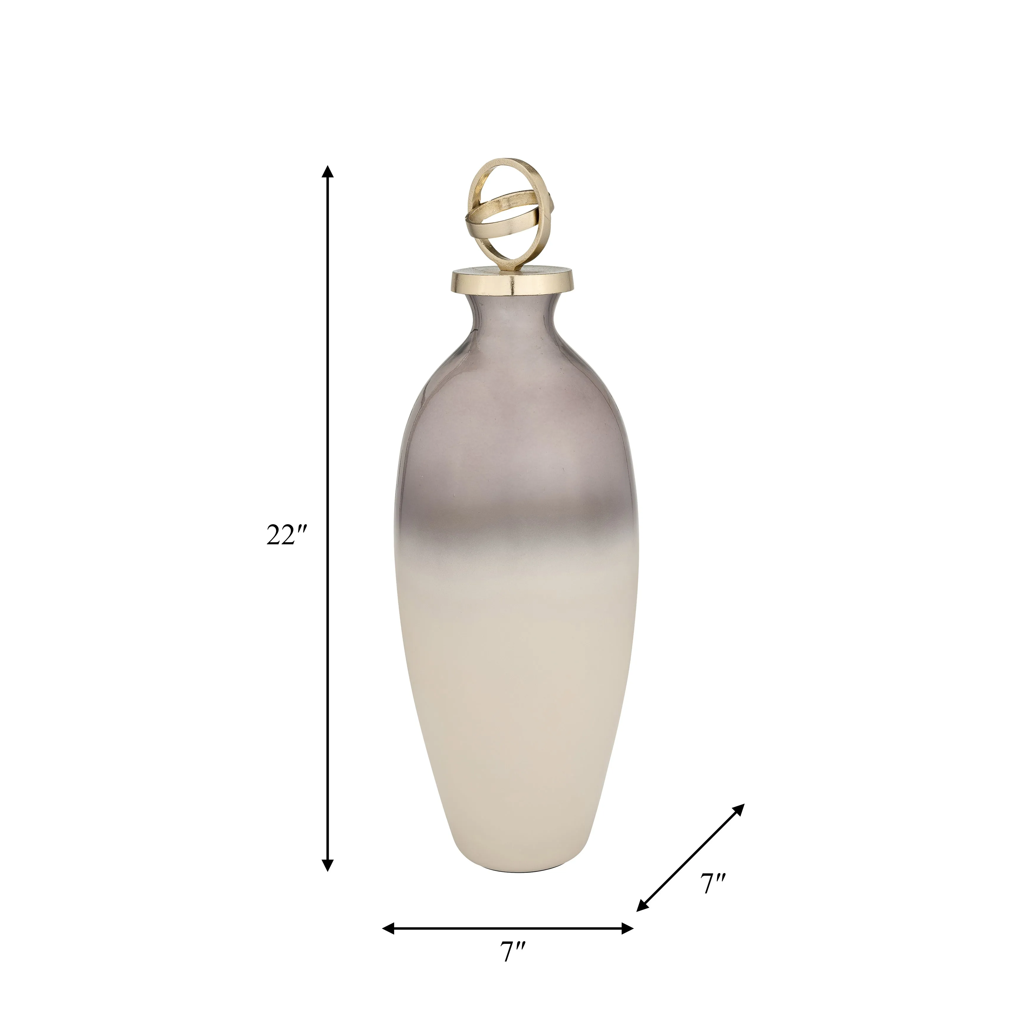 GLASS,22",BOTTLE W/SPHERE LID,WHITE/GOLD
