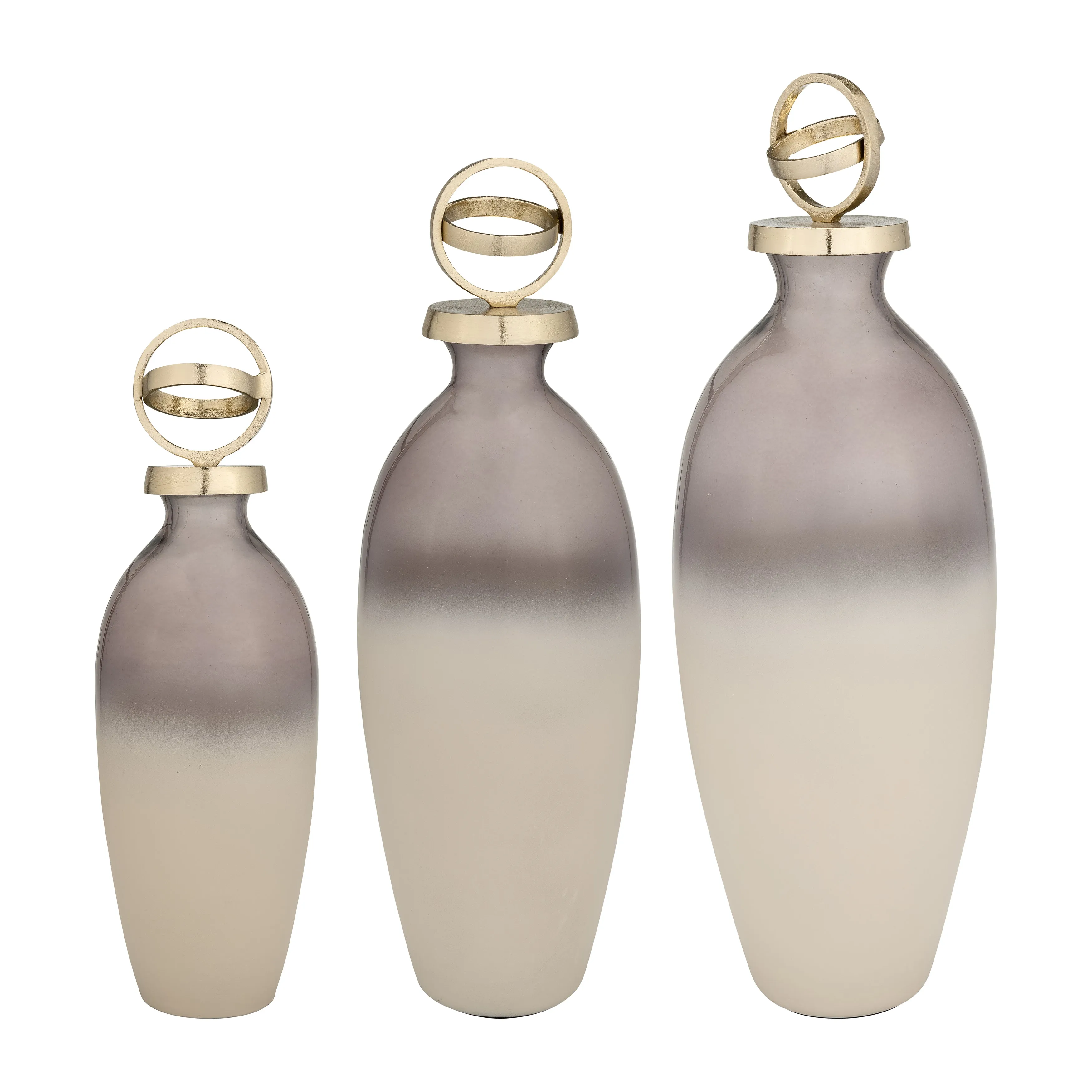GLASS,22",BOTTLE W/SPHERE LID,WHITE/GOLD