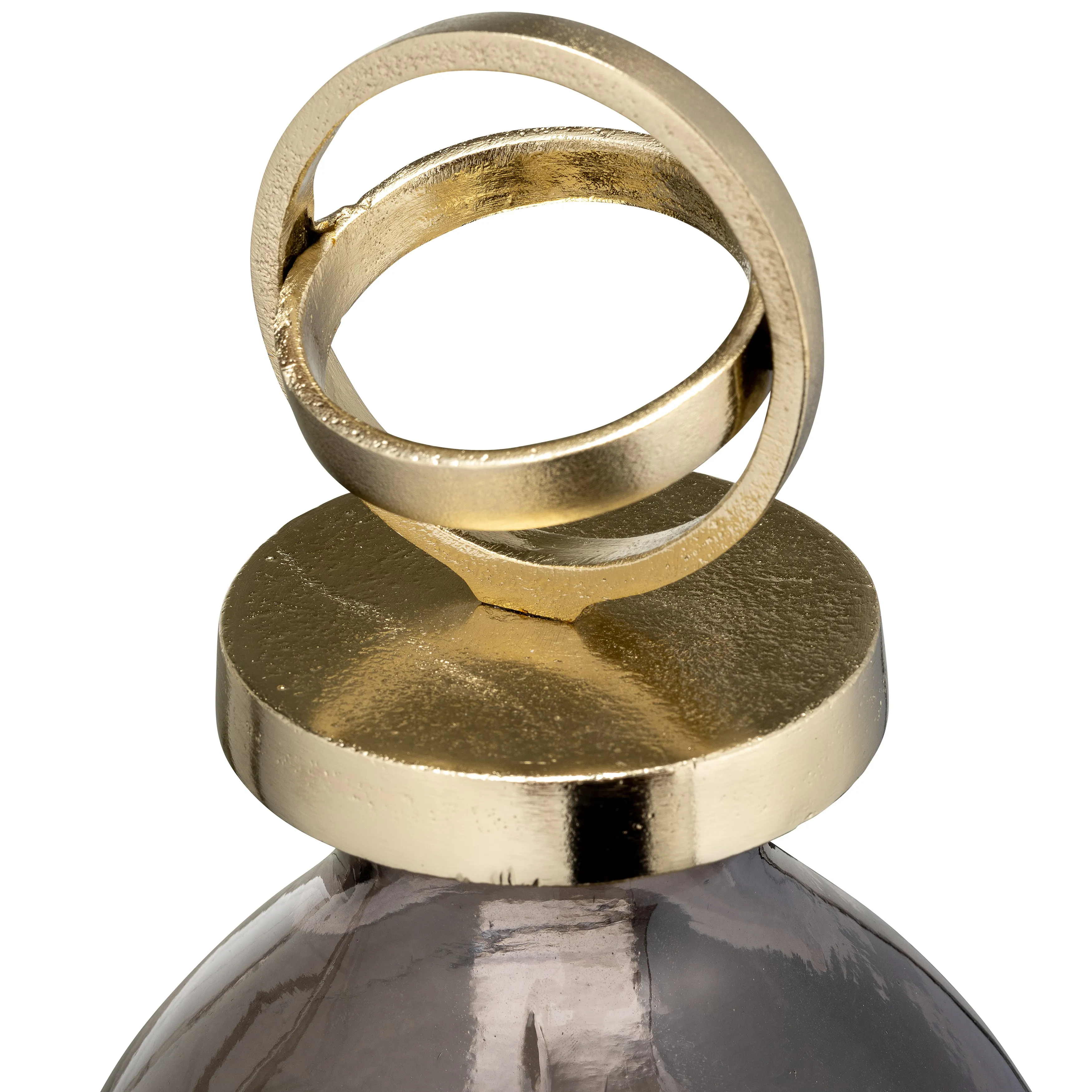 GLASS,22",BOTTLE W/SPHERE LID,WHITE/GOLD