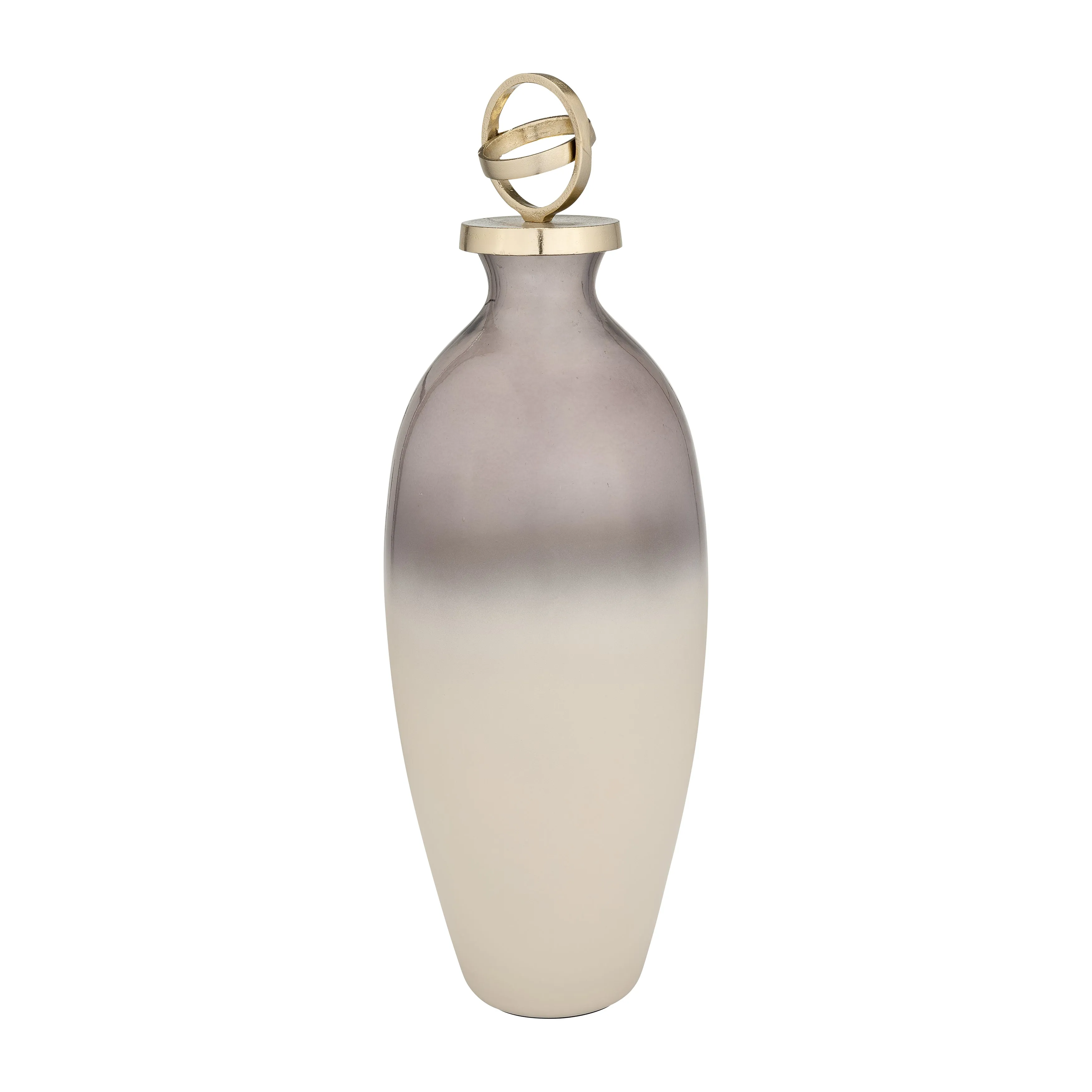 GLASS,22",BOTTLE W/SPHERE LID,WHITE/GOLD