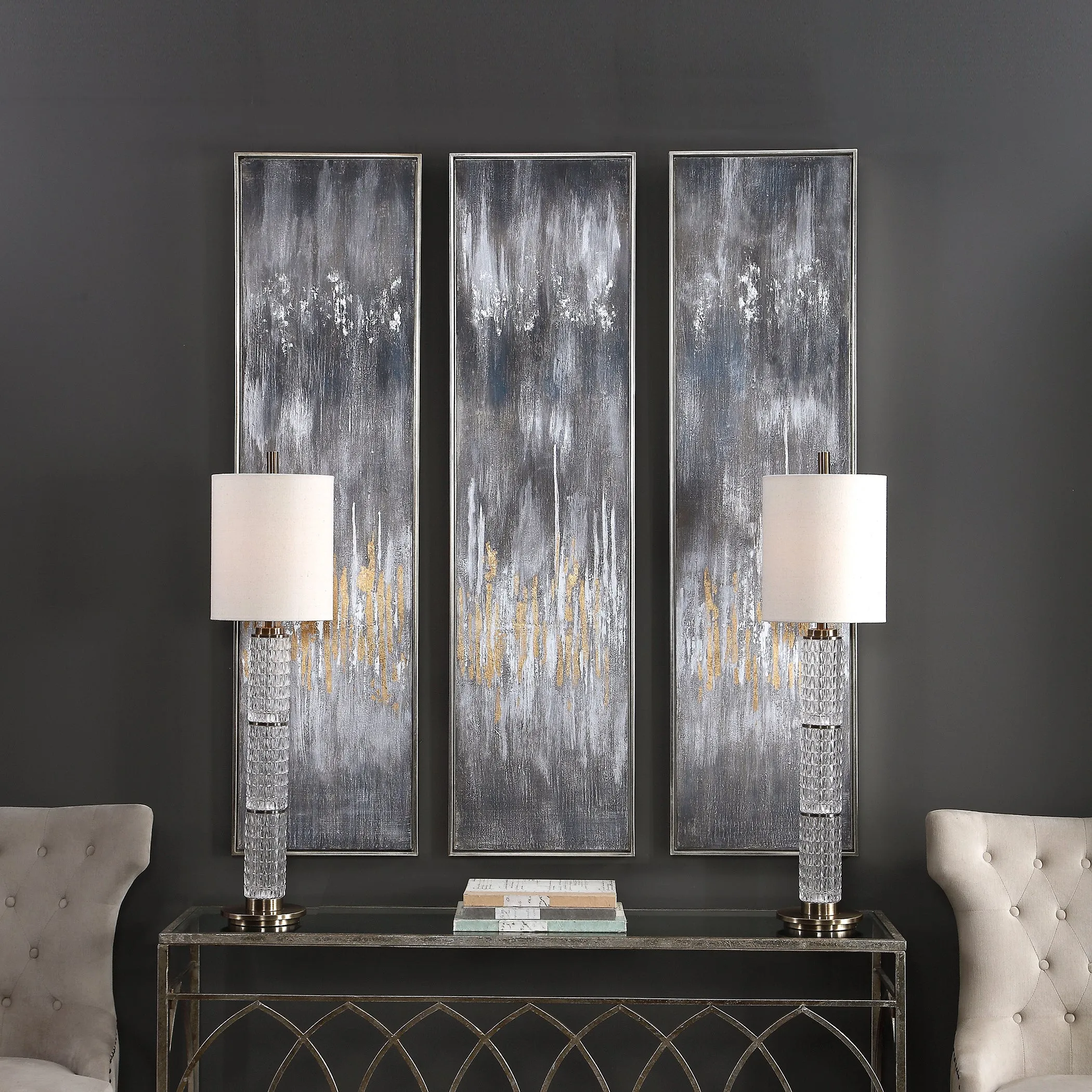Gray Showers Hand Painted Canvases, S/3