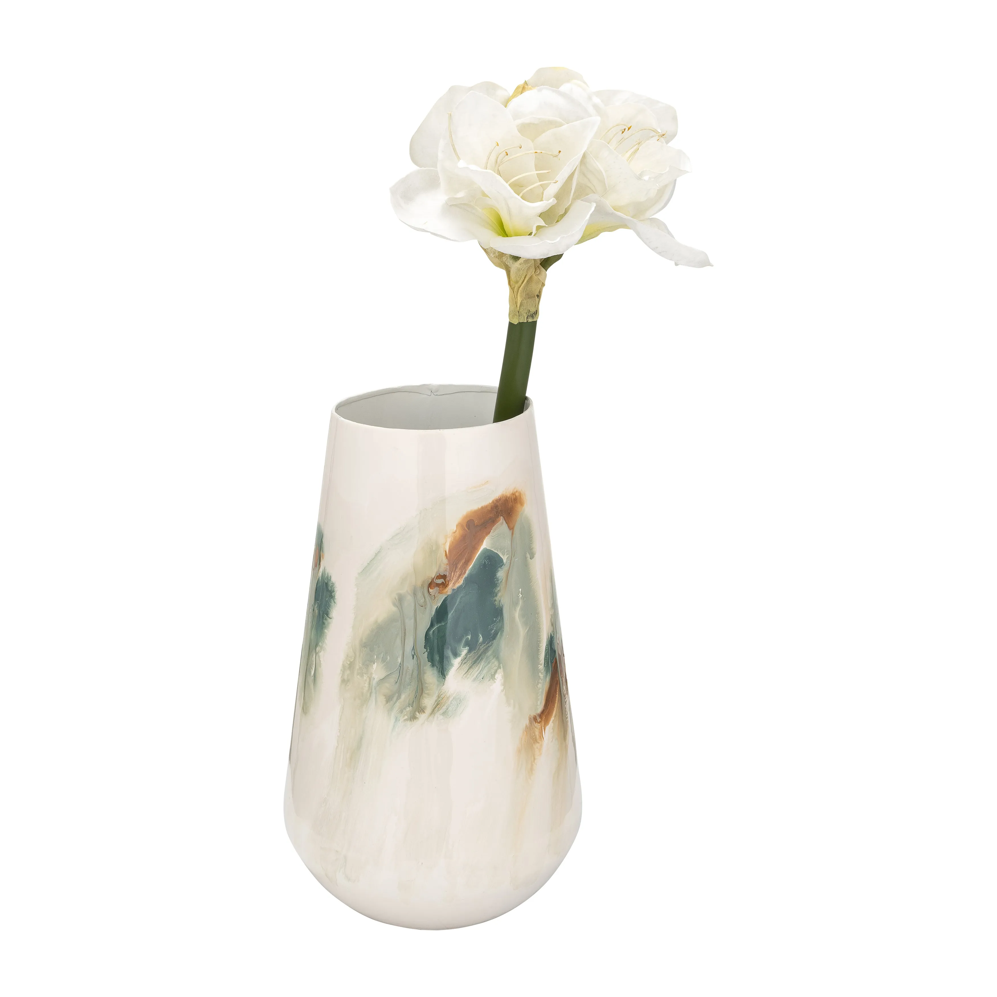 IRON,13"H,COLORED STAINED VASE,WHITE