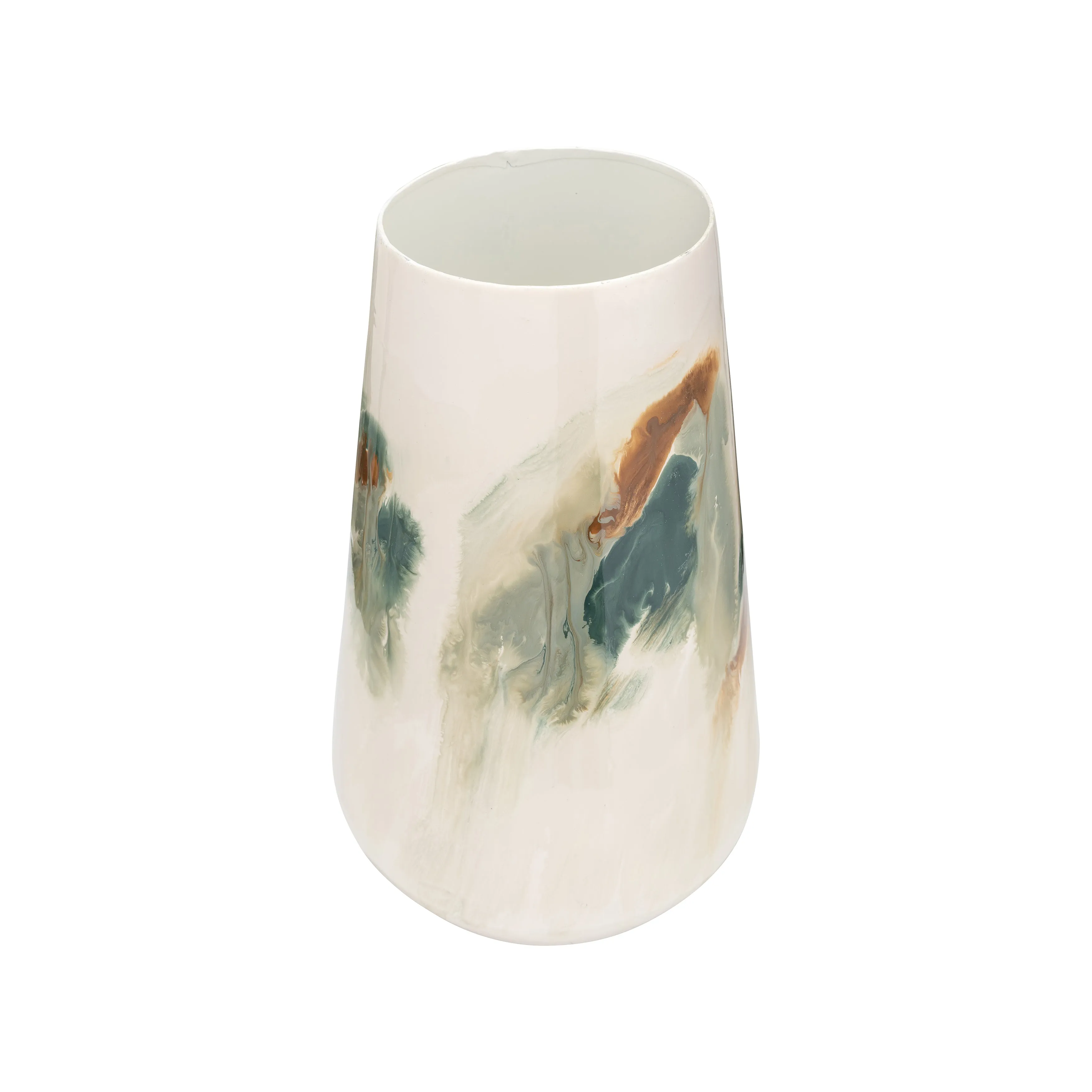 IRON,13"H,COLORED STAINED VASE,WHITE
