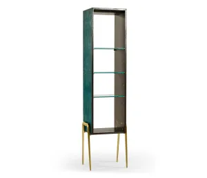 JC Modern - Luxe Collection - Teal Faux Shagreen and Brass Legged tagre
