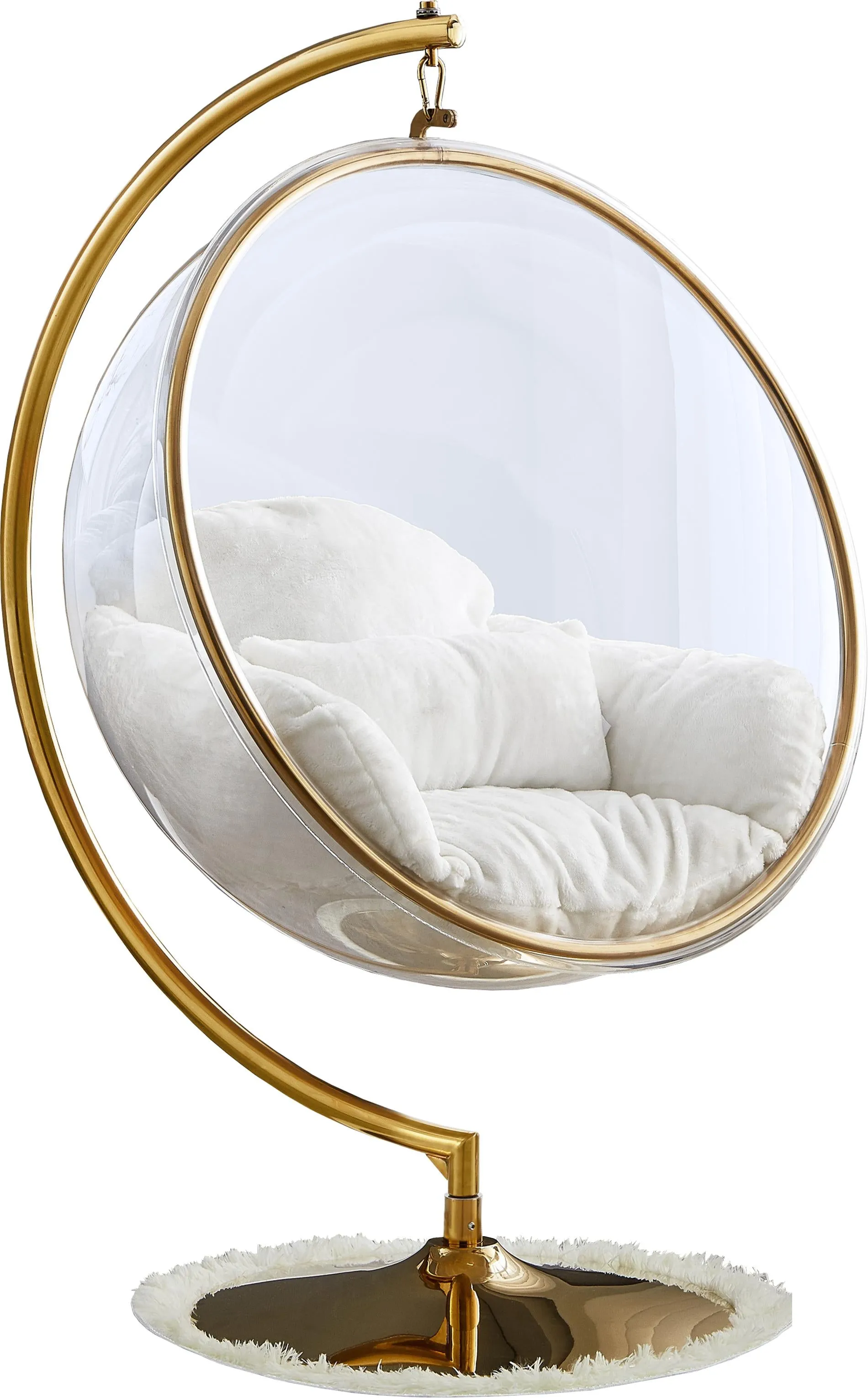 Luna White Faux Fur Acrylic Swing Accent Chair