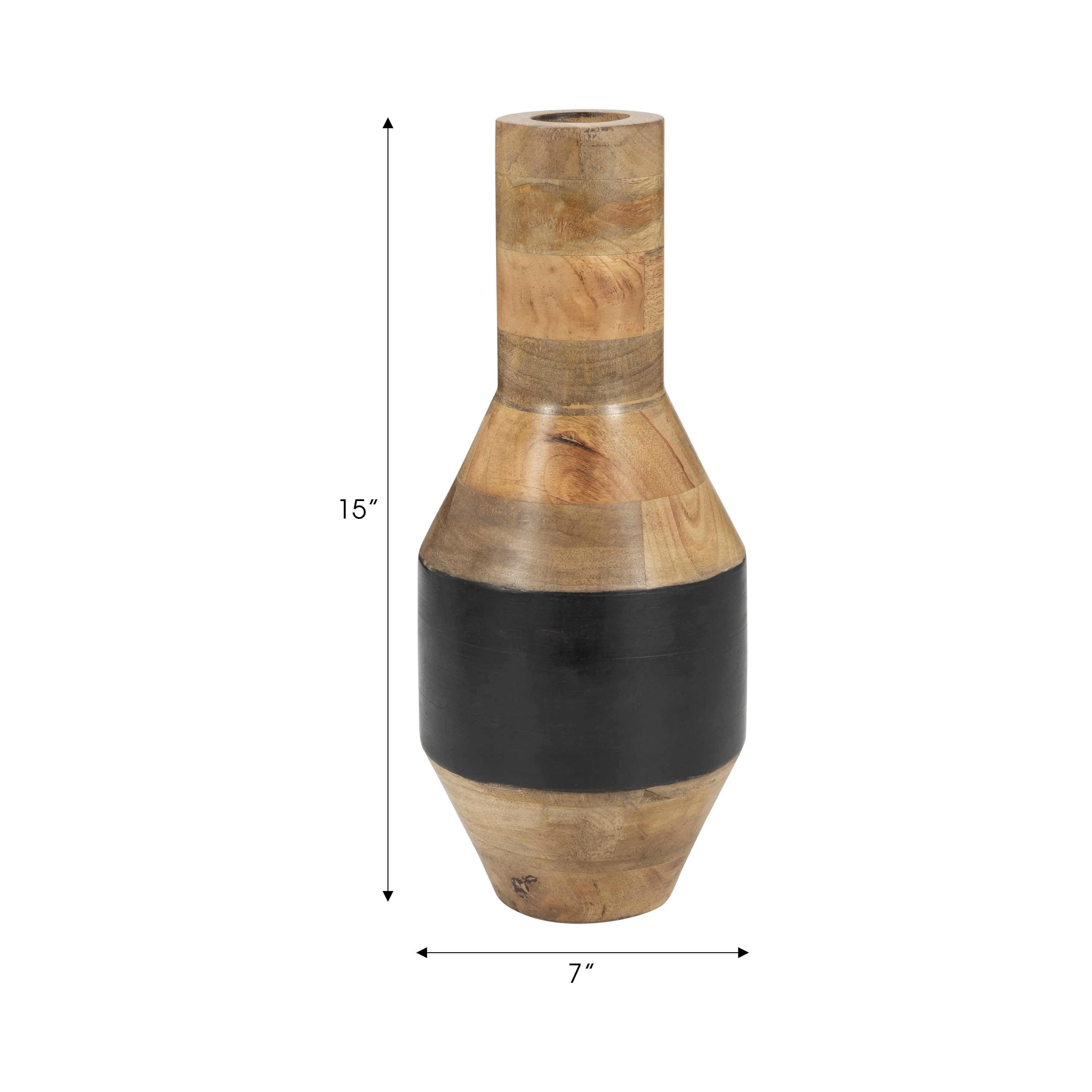 MANGO WOOD, 15" 2-TONE VASE, BROWN/BLACK