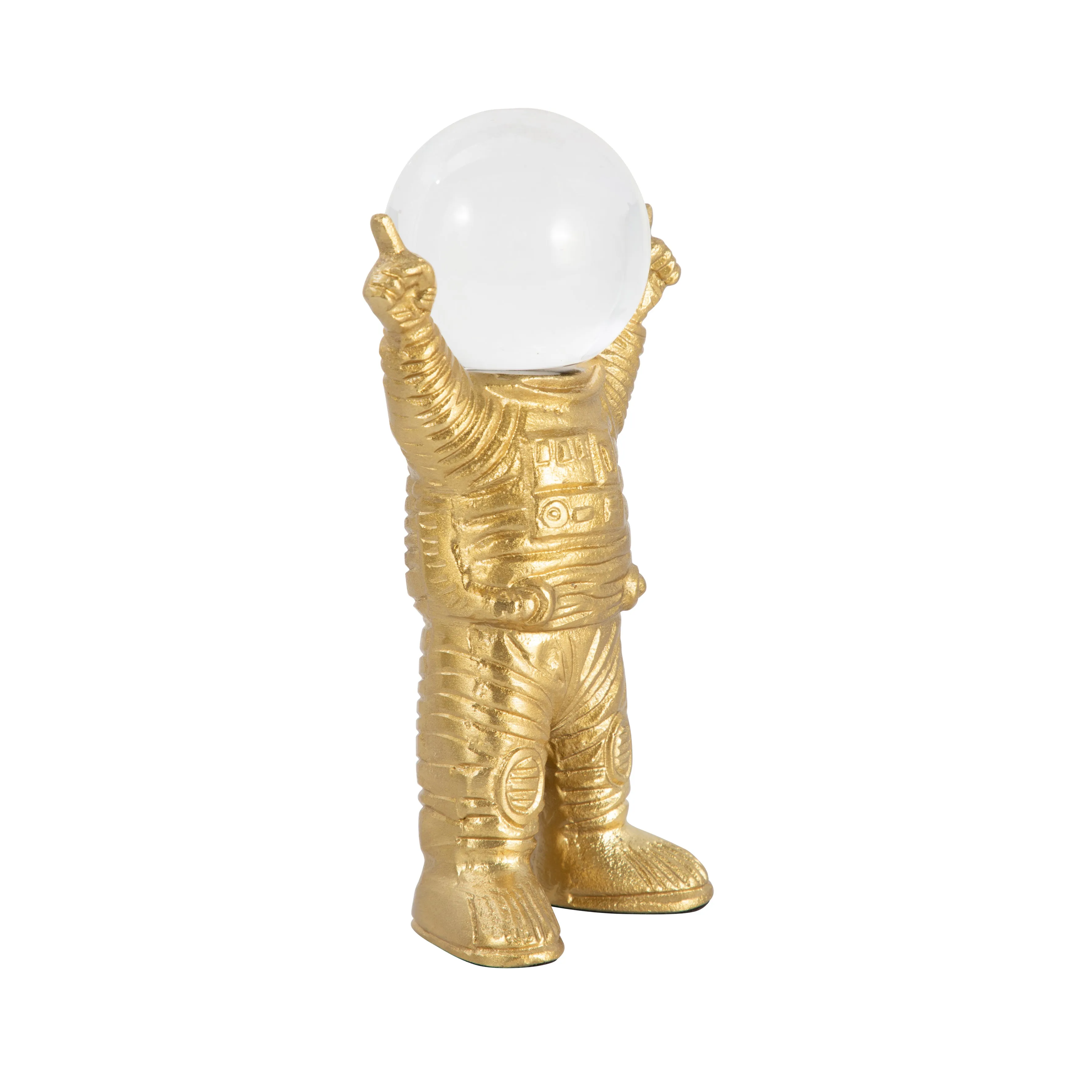 METAL, 10" ASTRONAUT W CRYSTAL ORB HEAD, GOLD/CLEA