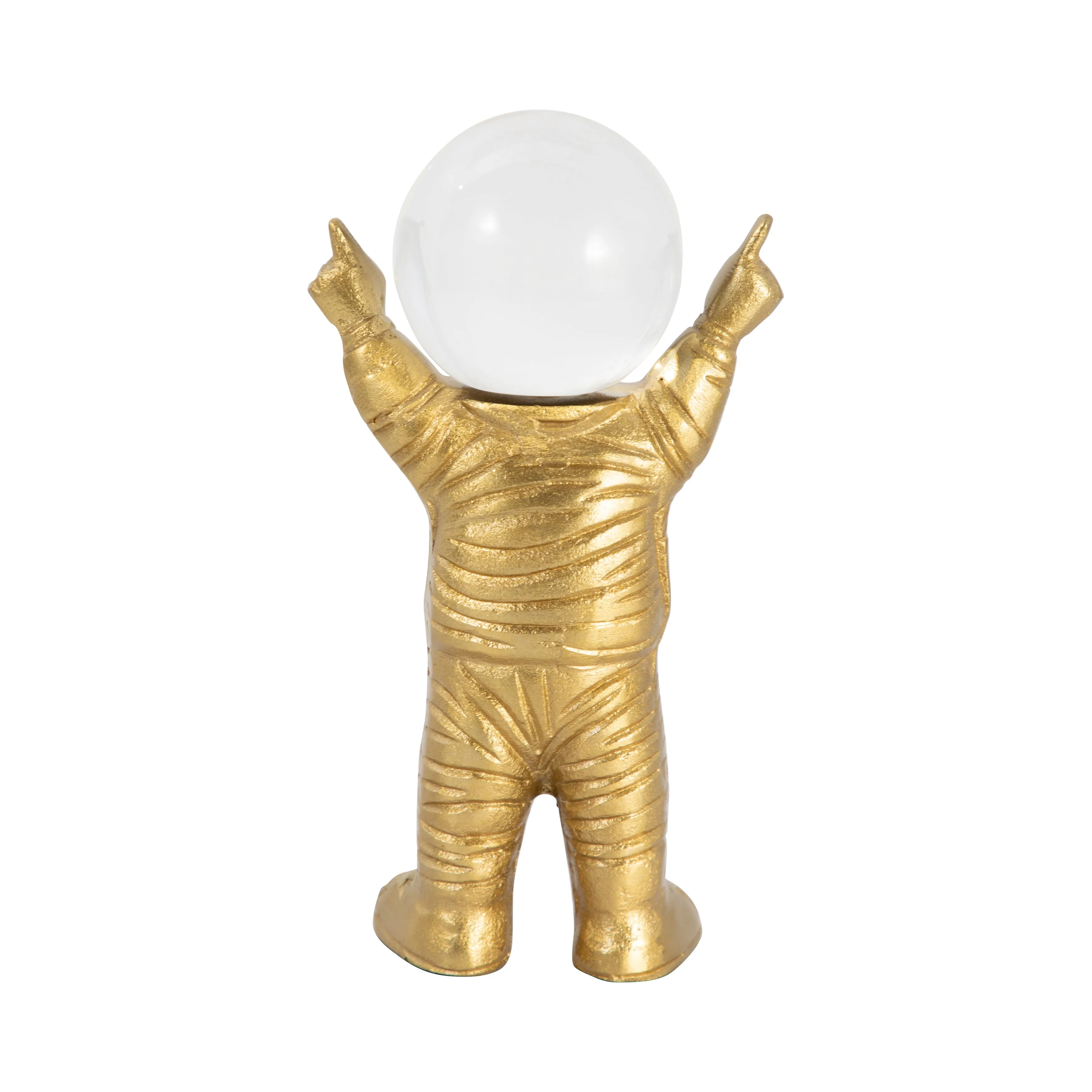 METAL, 10" ASTRONAUT W CRYSTAL ORB HEAD, GOLD/CLEA