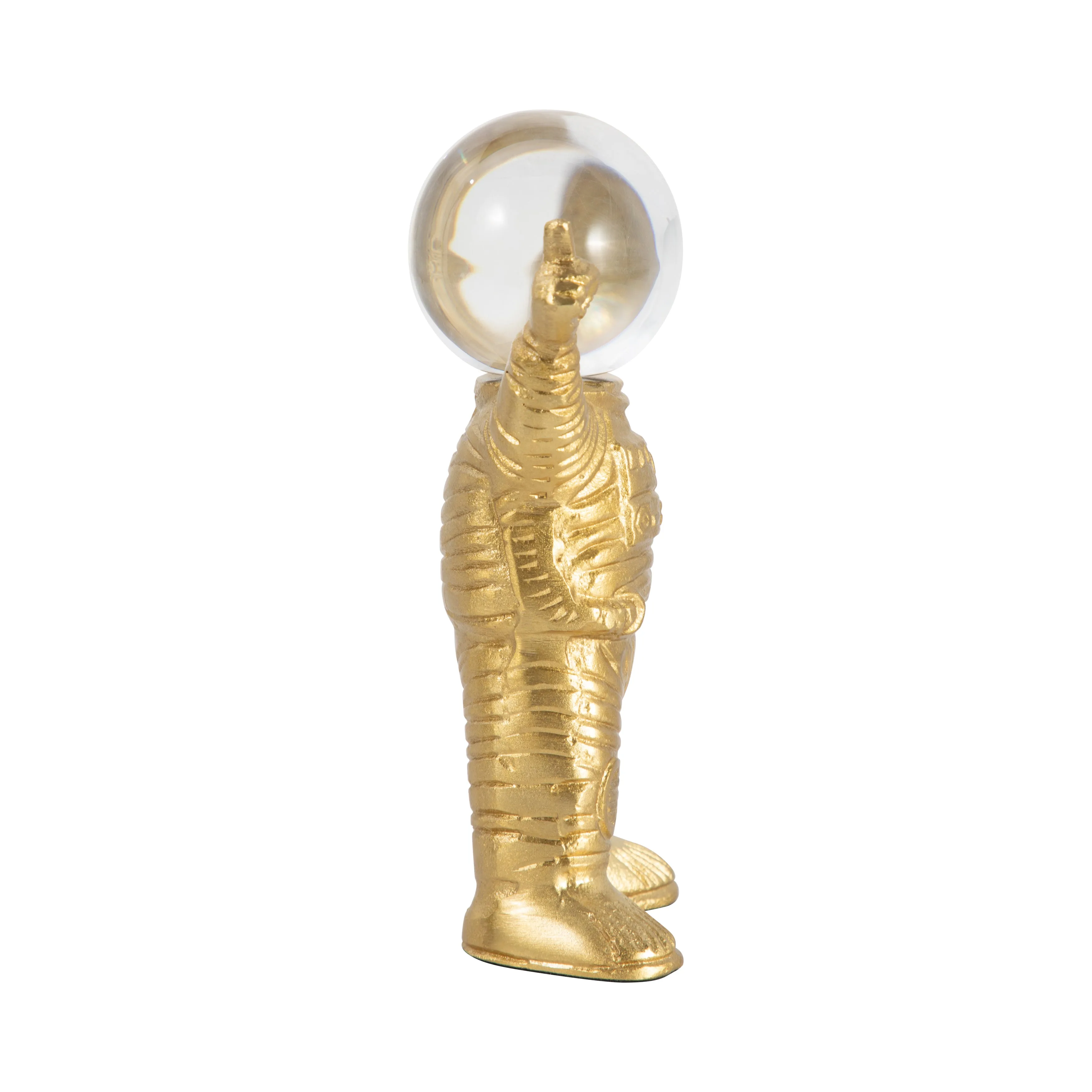METAL, 10" ASTRONAUT W CRYSTAL ORB HEAD, GOLD/CLEA