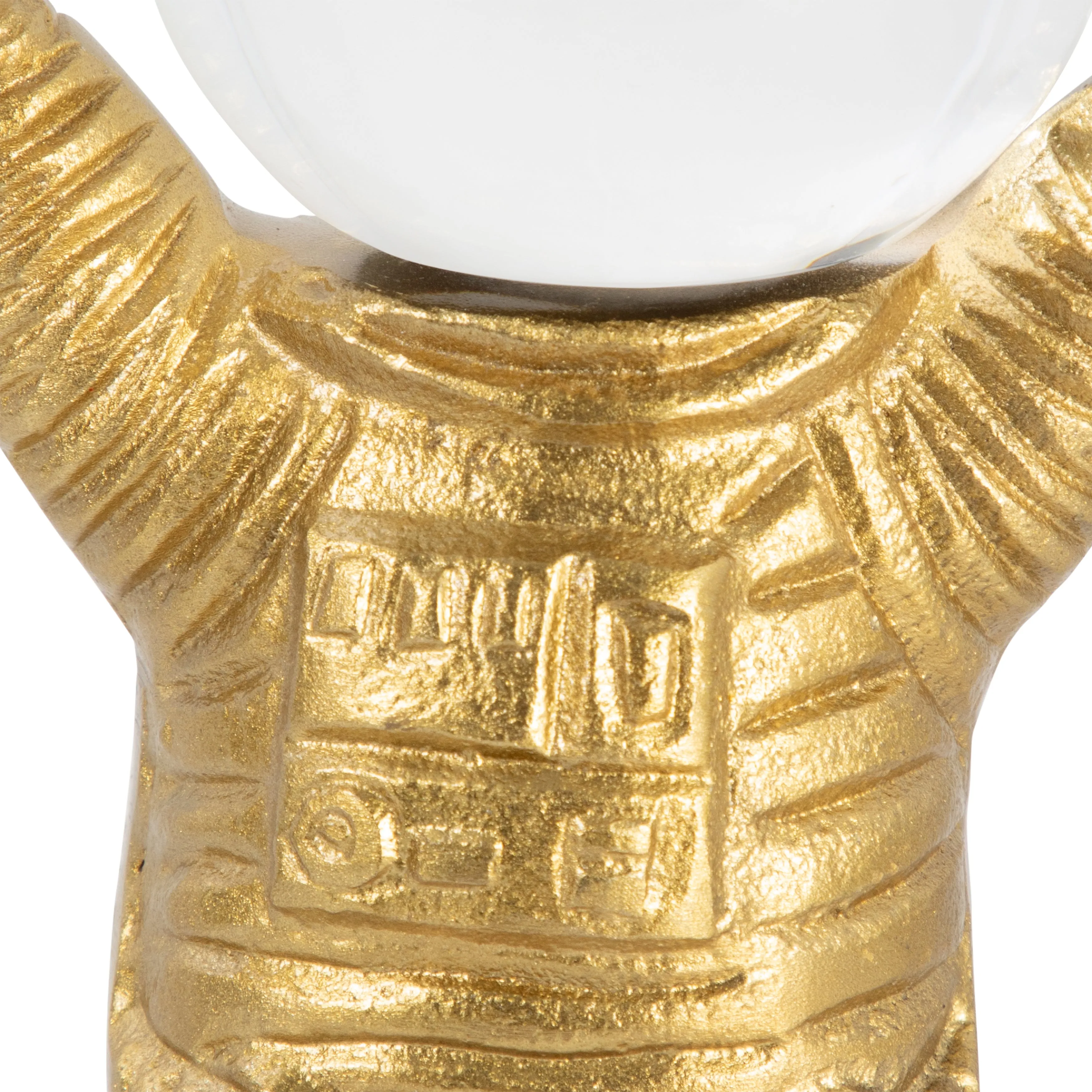 METAL, 10" ASTRONAUT W CRYSTAL ORB HEAD, GOLD/CLEA