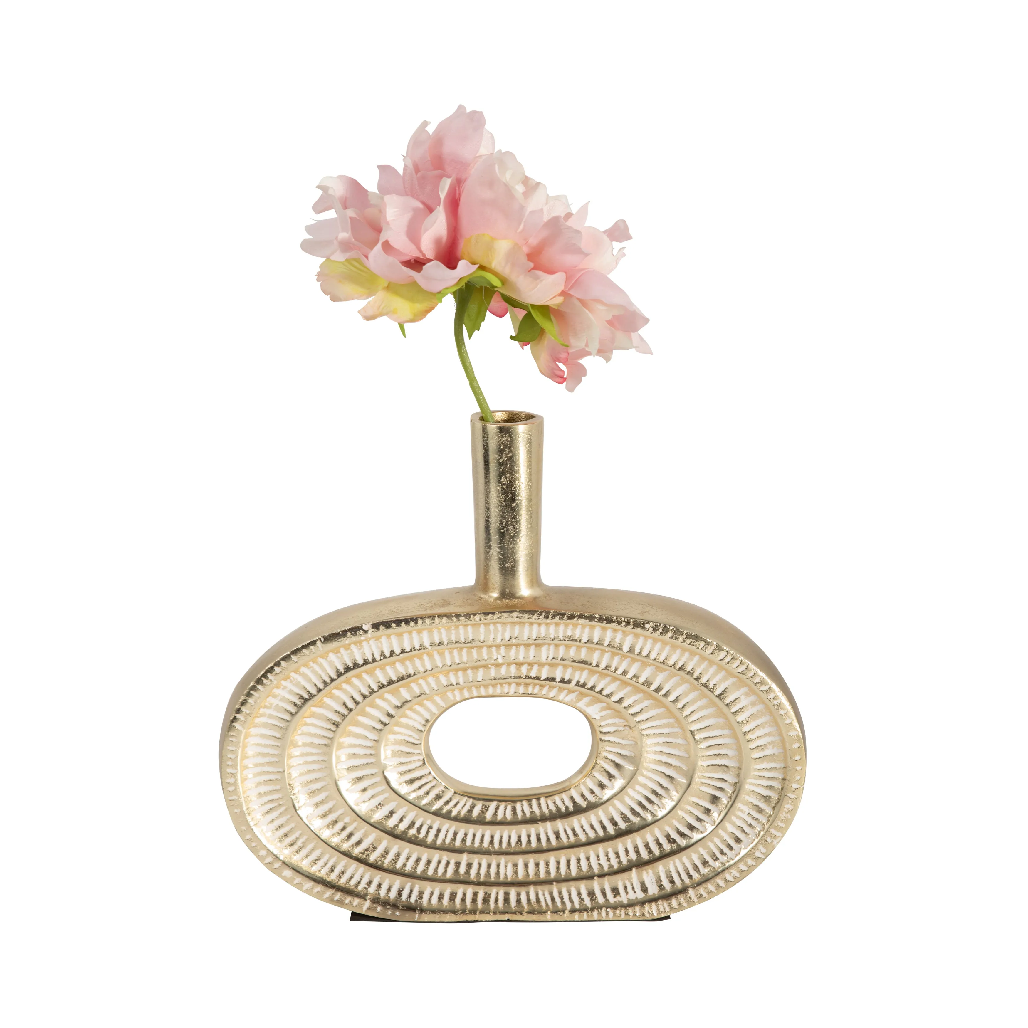METAL, 10" TRIBAL CUT OUT VASE, GOLD
