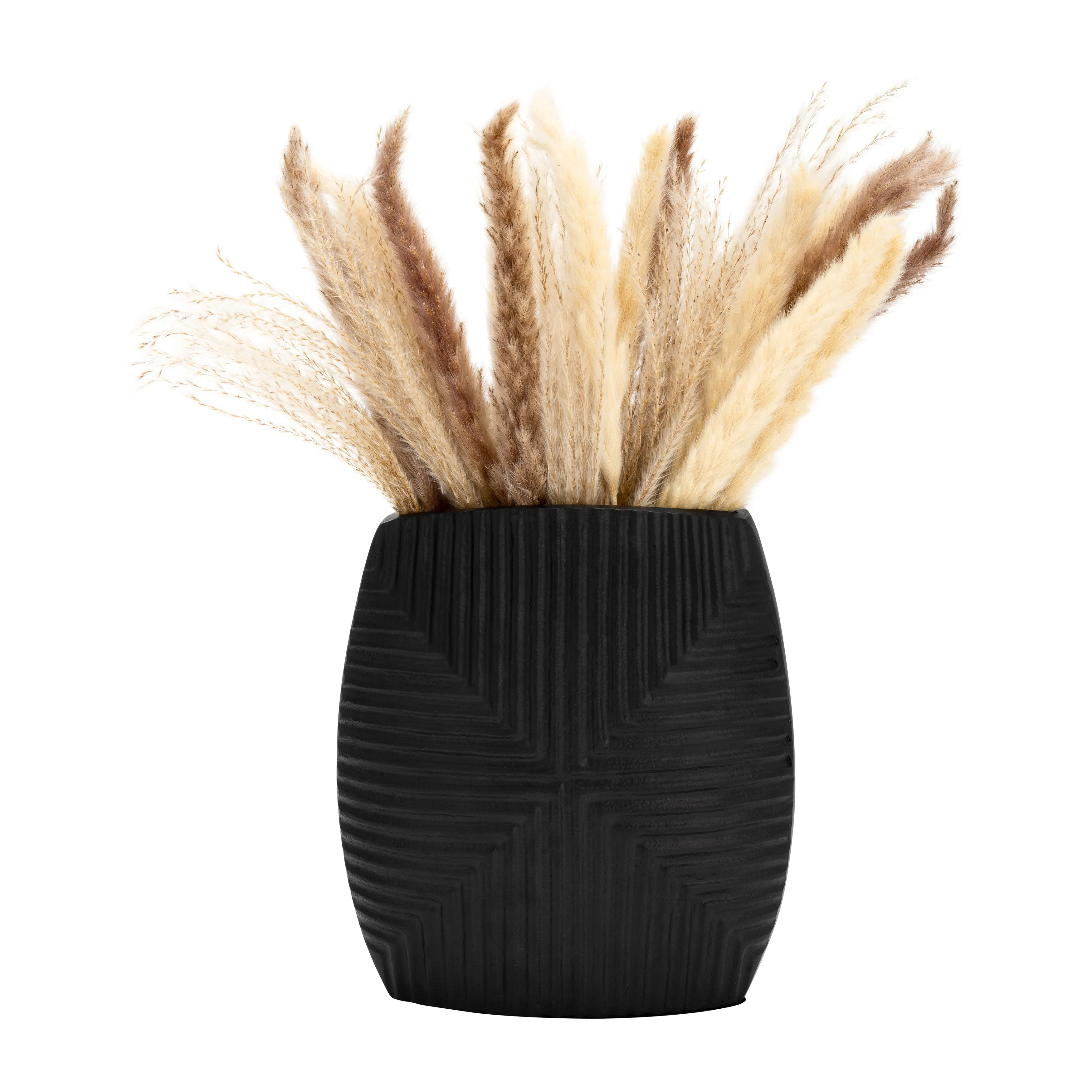 METAL, 10"H RIBBED VASE, MATTE BLACK