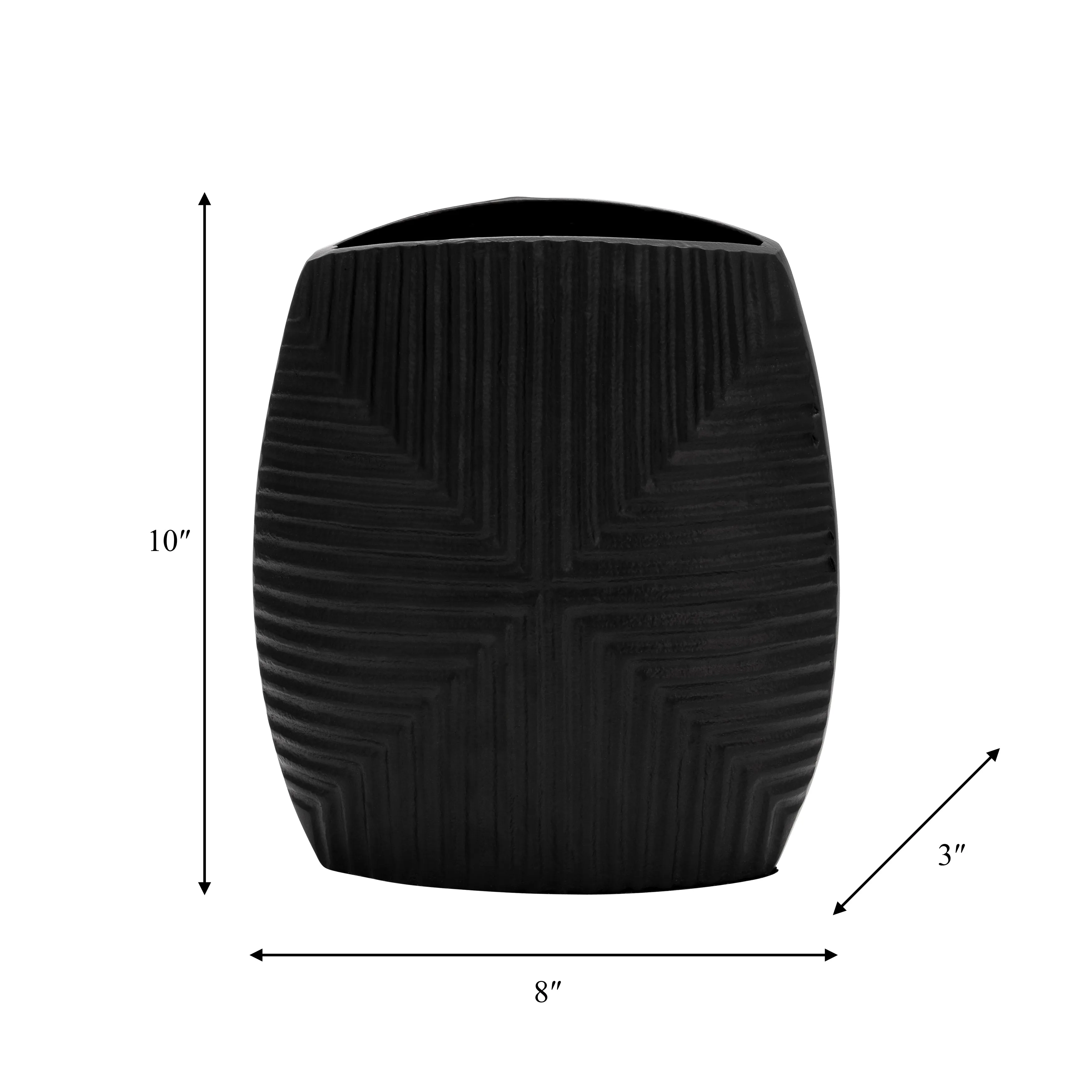 METAL, 10"H RIBBED VASE, MATTE BLACK
