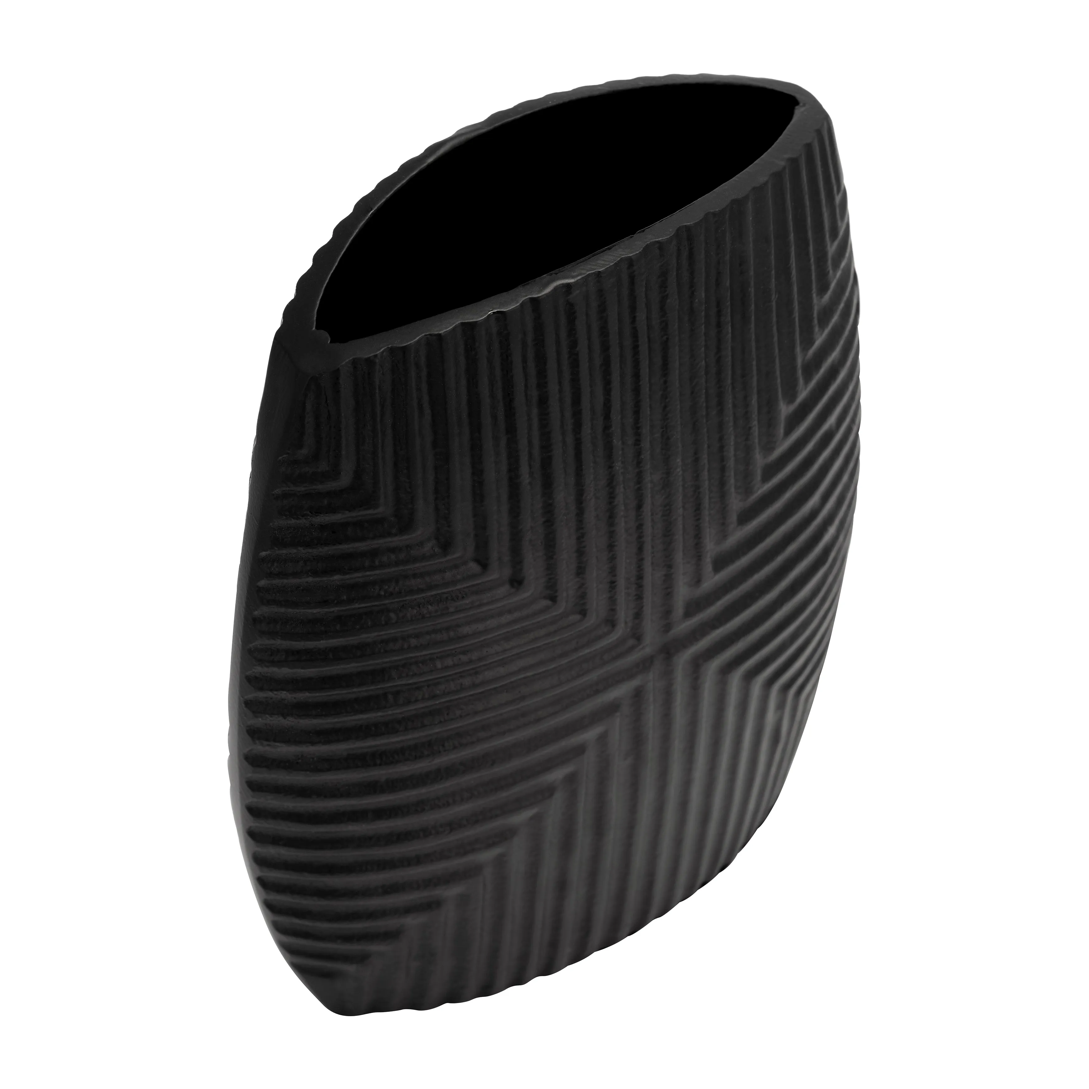METAL, 10"H RIBBED VASE, MATTE BLACK