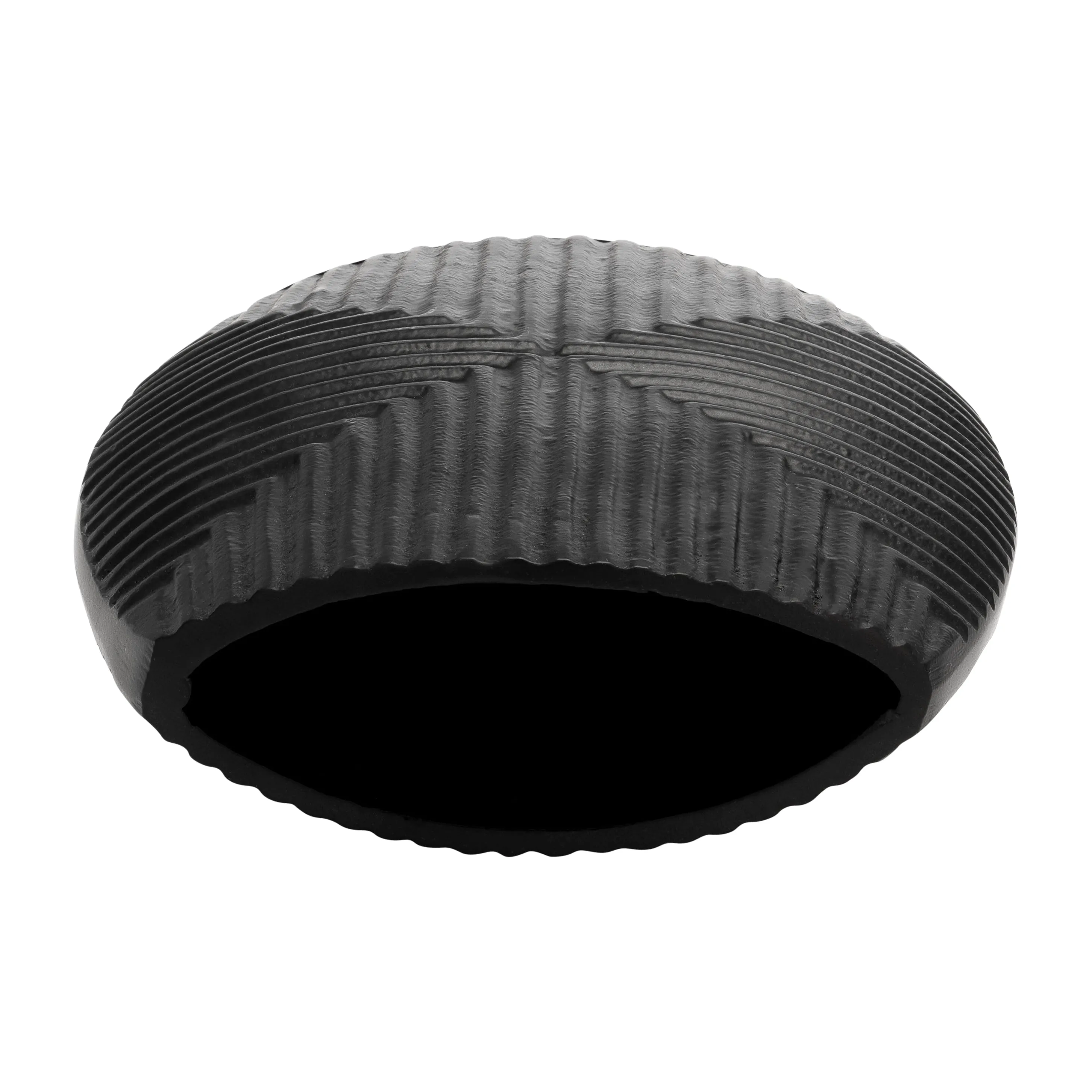 METAL, 10"H RIBBED VASE, MATTE BLACK
