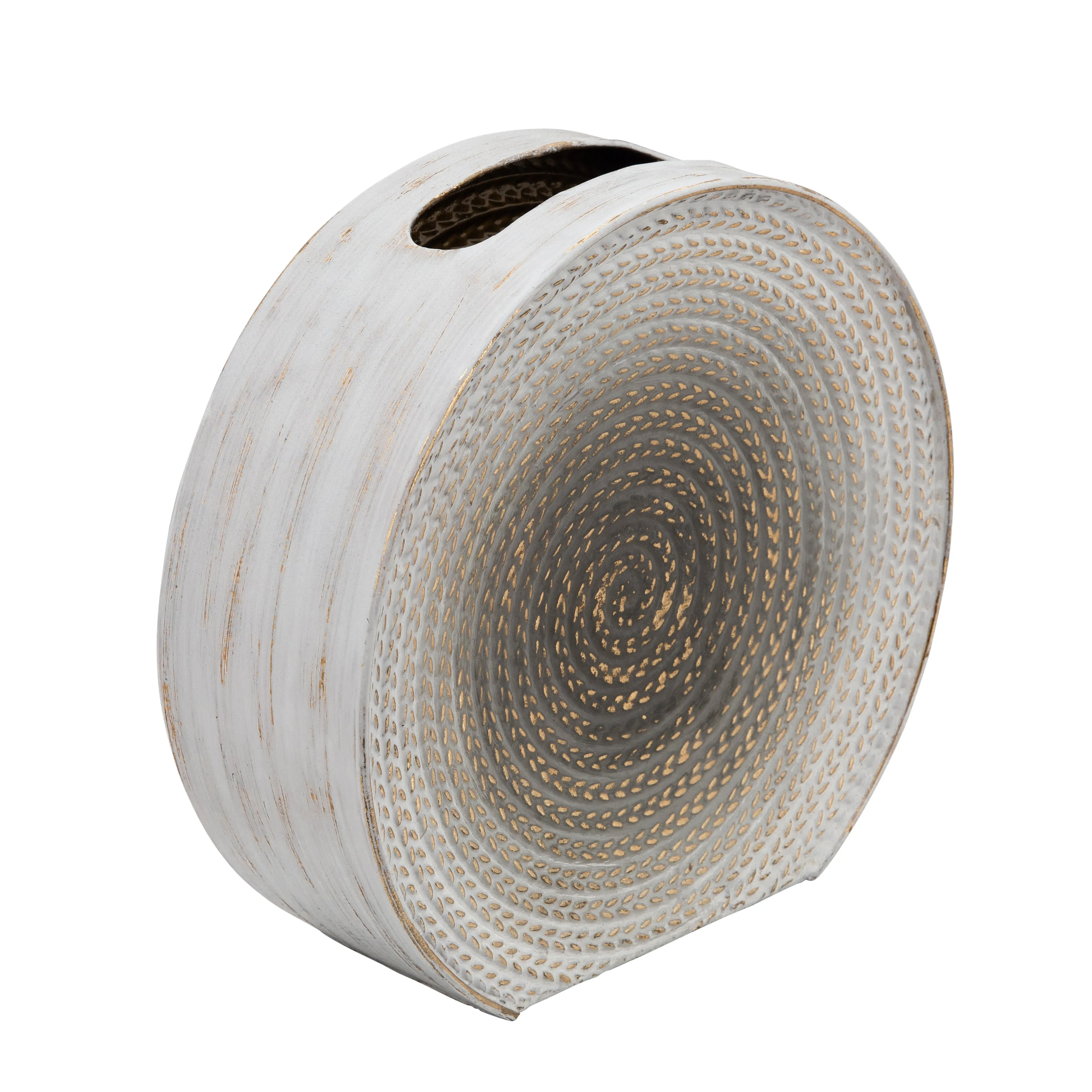 METAL 11"H ROUND VASE, WHITE