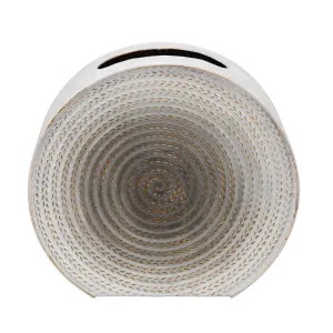 METAL 11"H ROUND VASE, WHITE