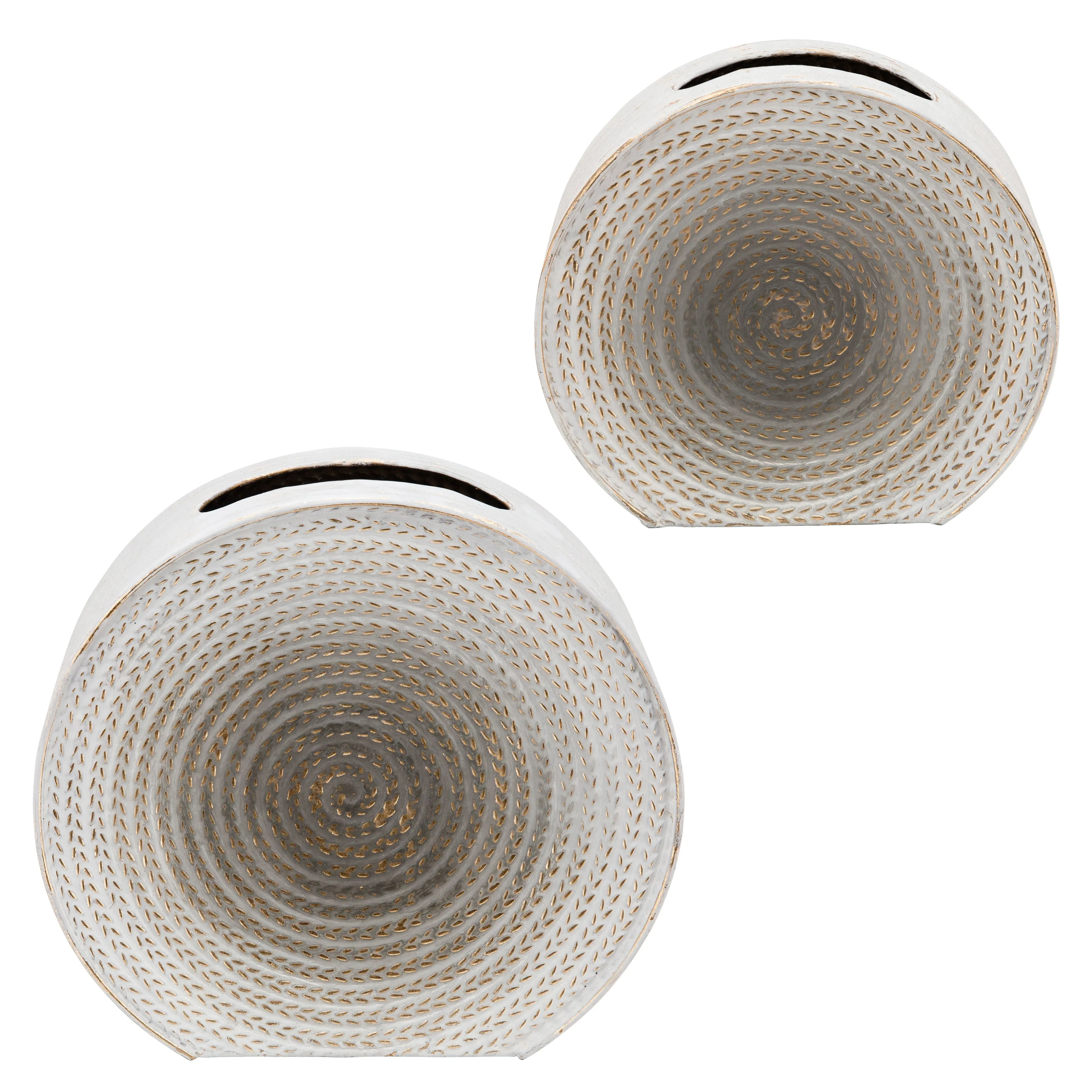 METAL 11"H ROUND VASE, WHITE
