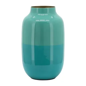 METAL 12" URN VASE, GREEN